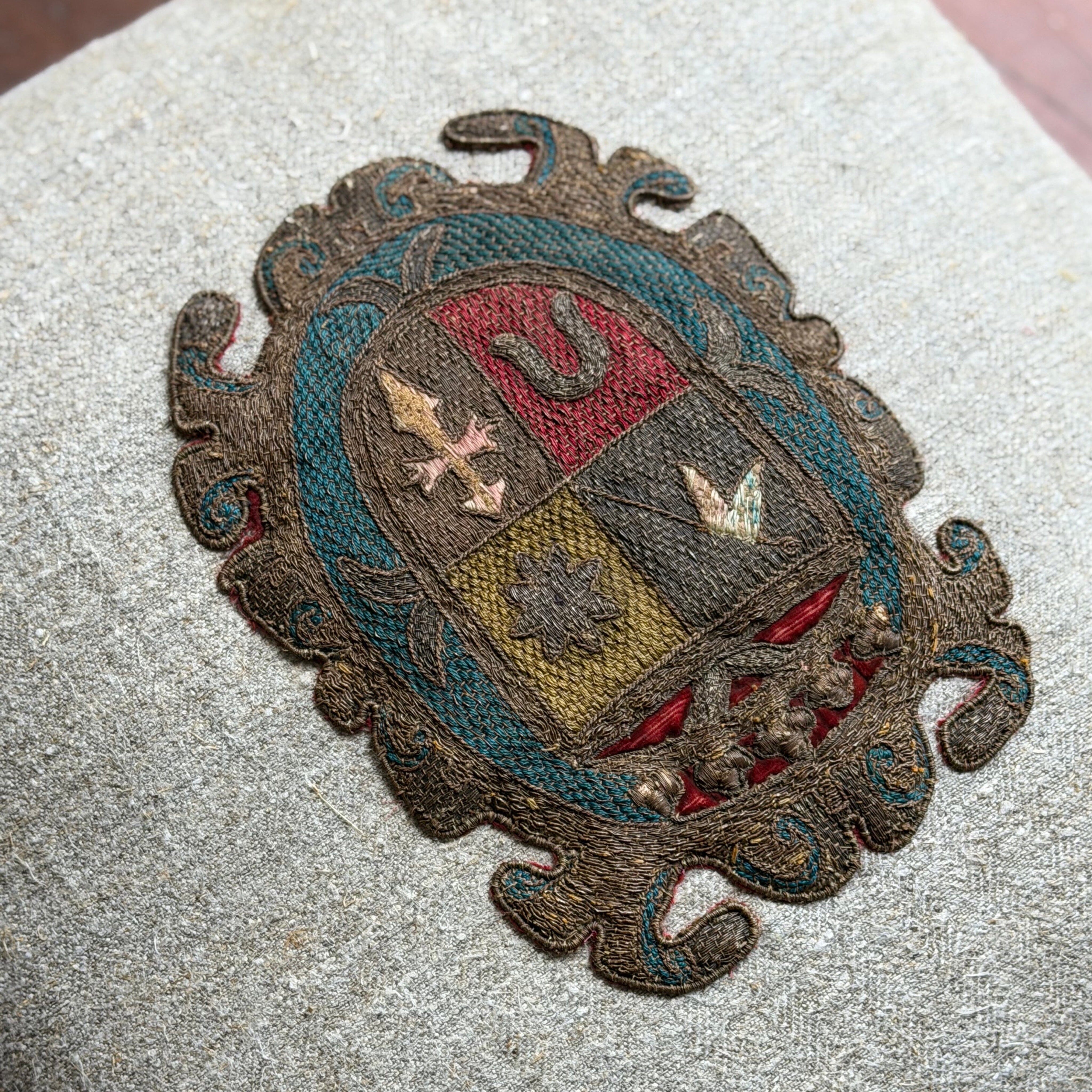 Late 19th or Early 20th C. European Heraldic Applique (#A021026 | 20 x 20") New Pillows B. Viz Design