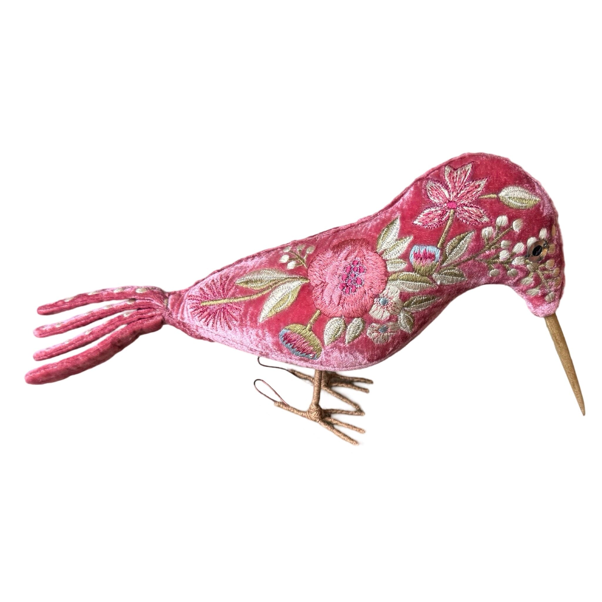 LIZA Hand Embroidered Silk Velvet Watermelon Kingfisher Objet d'Art Anke Drechsel