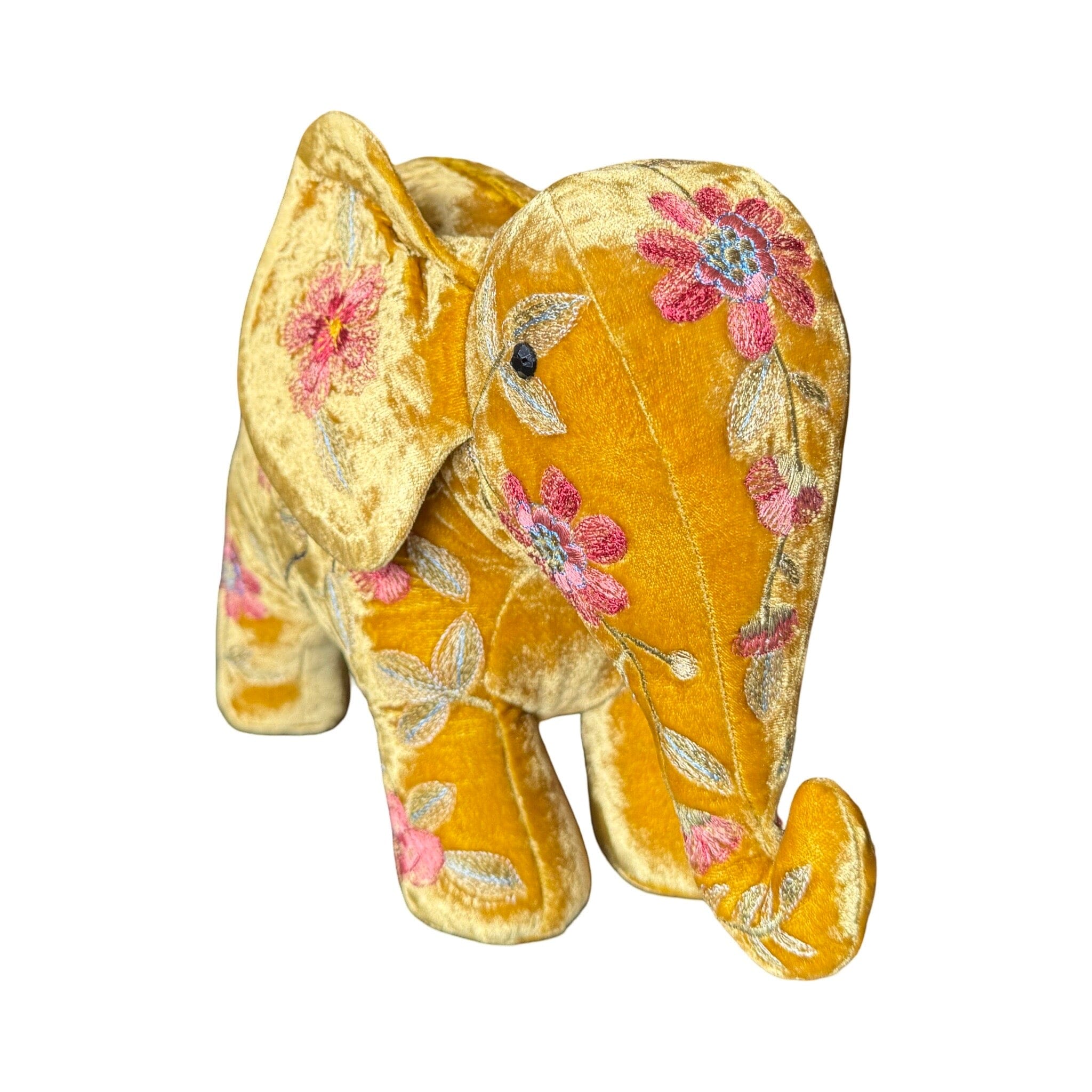 MEGAN Hand Embroidered Silk Velvet Antique Gold Elephant Objet d'Art Anke Drechsel