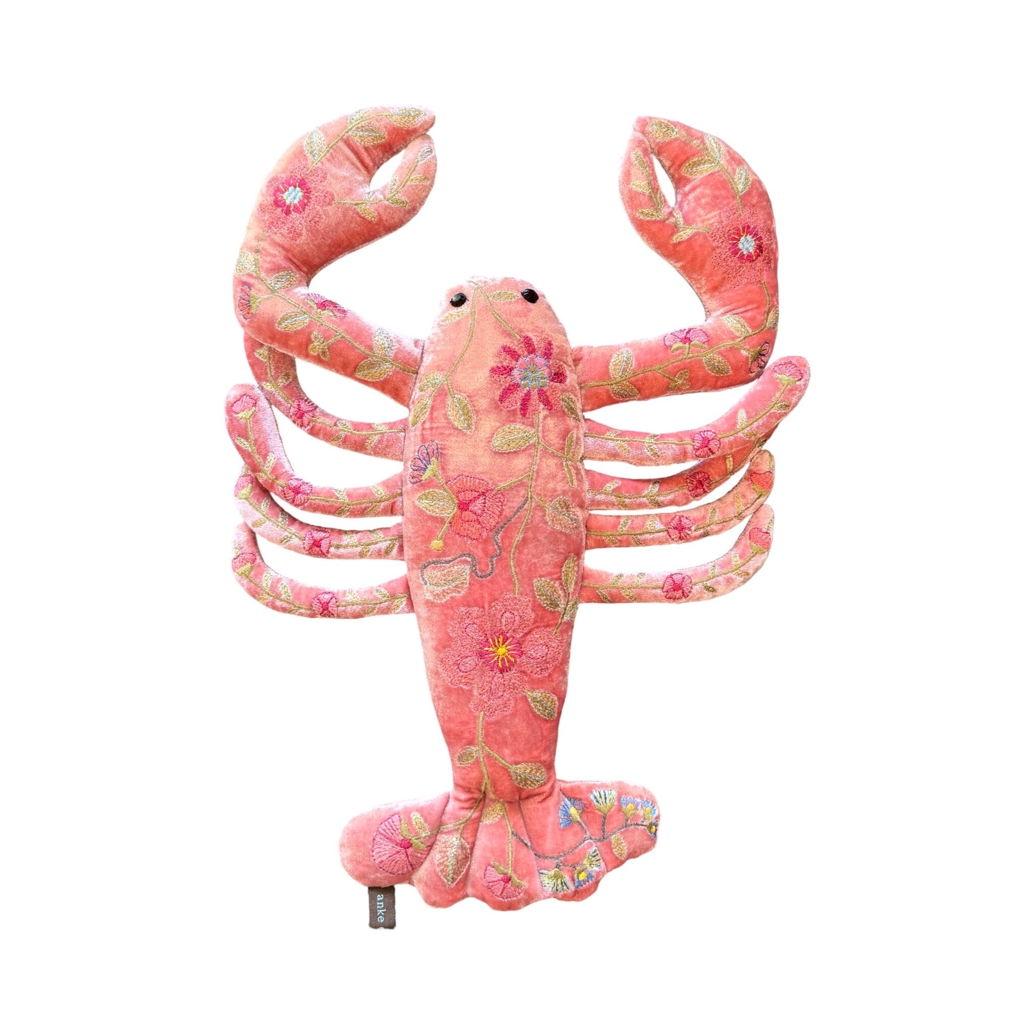 MEGAN Hand Embroidered Silk Velvet Cyclamen Lobster Objet d'Art Anke Drechsel