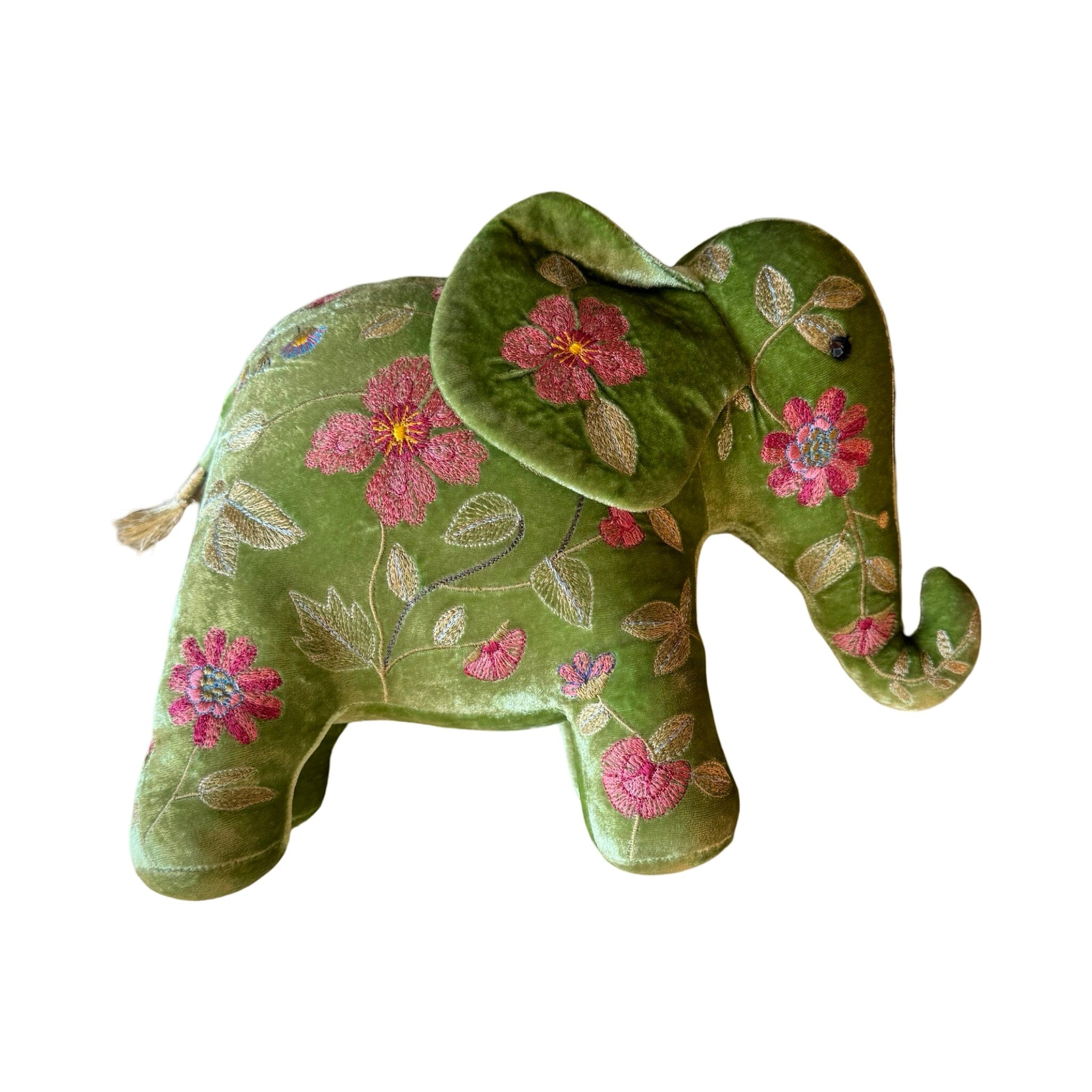 MEGAN Hand Embroidered Silk Velvet Emerald Elephant Objet d'Art Anke Drechsel