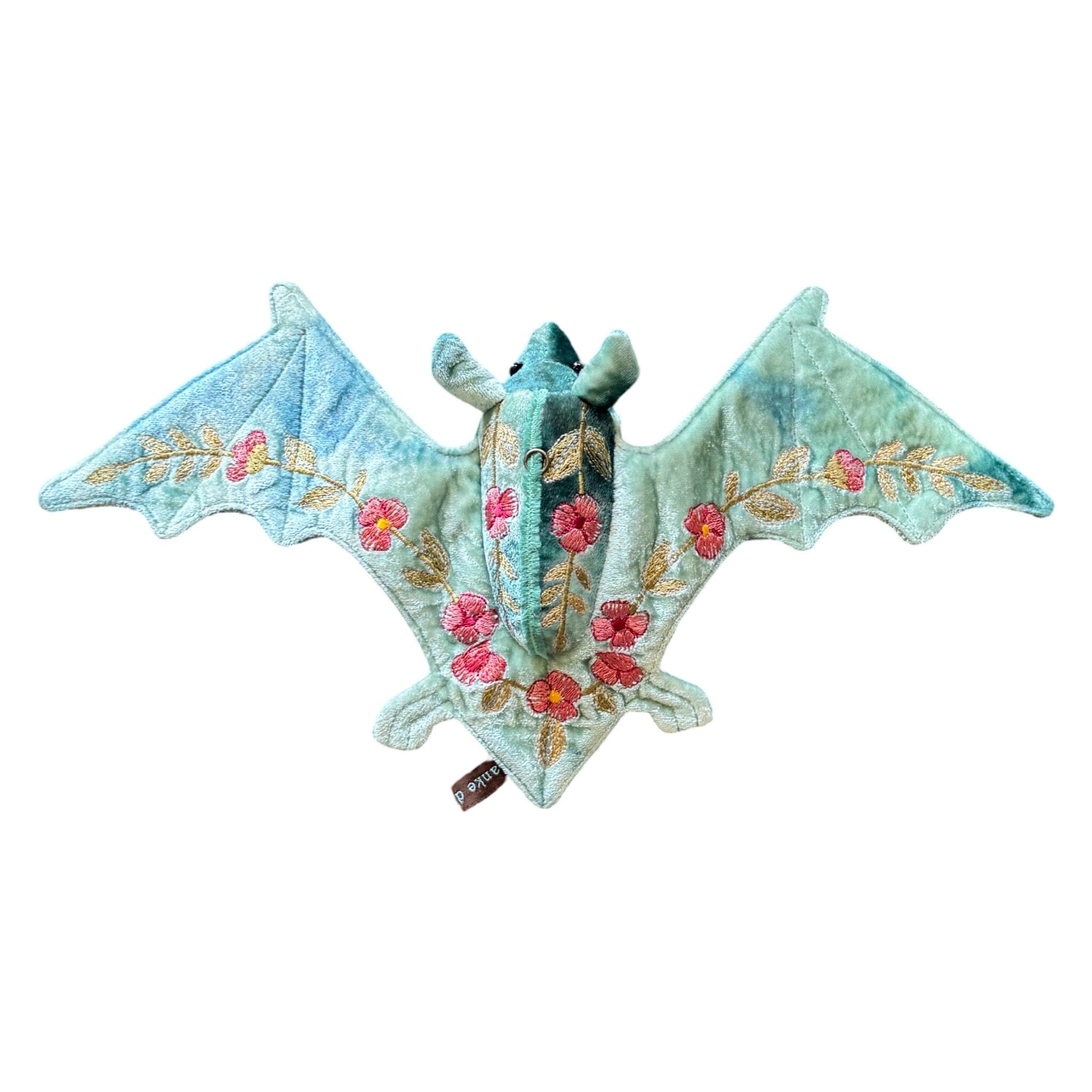 MEGAN Hand Embroidered Silk Velvet Shaded Lagoon Bat Objet d'Art Anke Drechsel