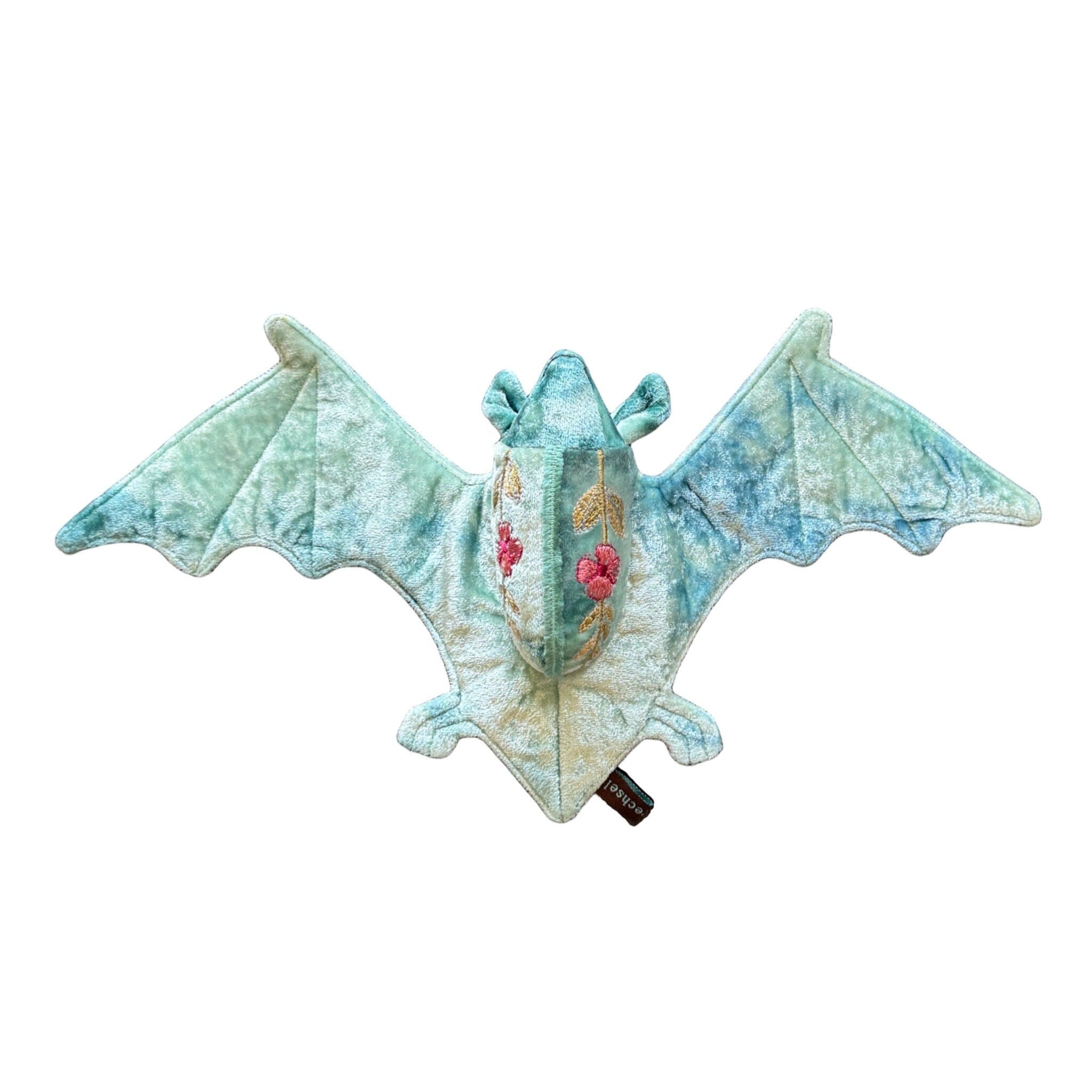 MEGAN Hand Embroidered Silk Velvet Shaded Lagoon Bat Objet d'Art Anke Drechsel