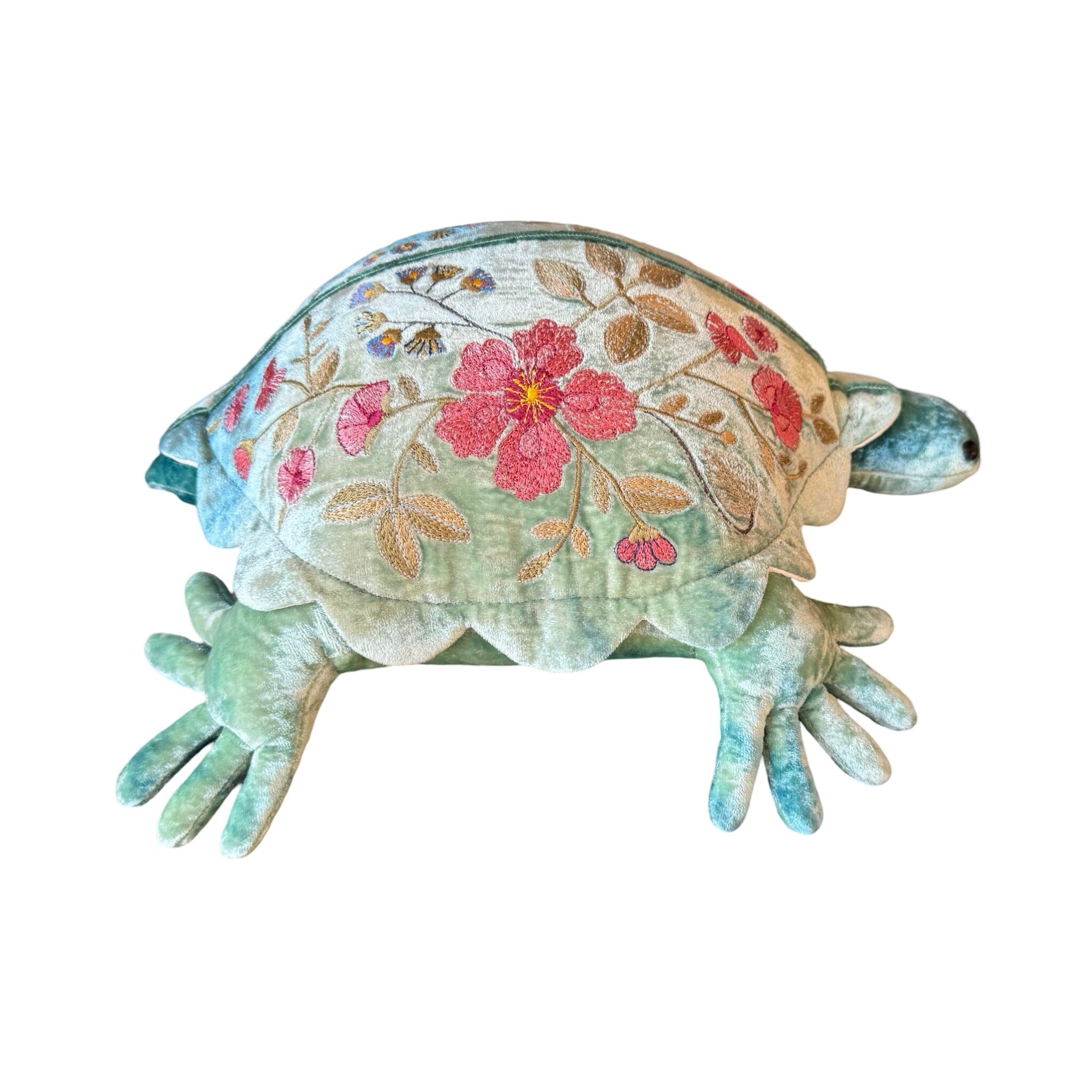 MEGAN Hand Embroidered Silk Velvet Shaded Lagoon Medium Turtle Objet d'Art Anke Drechsel