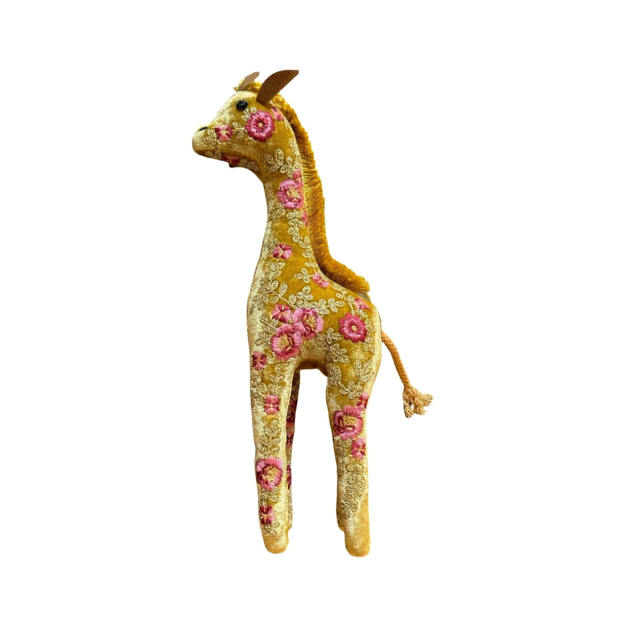 MIRANDA Hand Embroidered Silk Velvet Antiqued Gold Giraffe Objet d'Art Anke Drechsel
