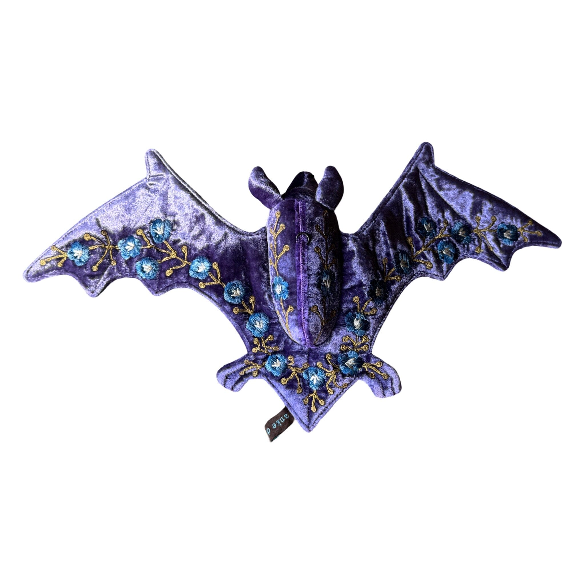 MISHA Hand Embroidered Silk Velvet Bat Objet d'Art Anke Drechsel Violet