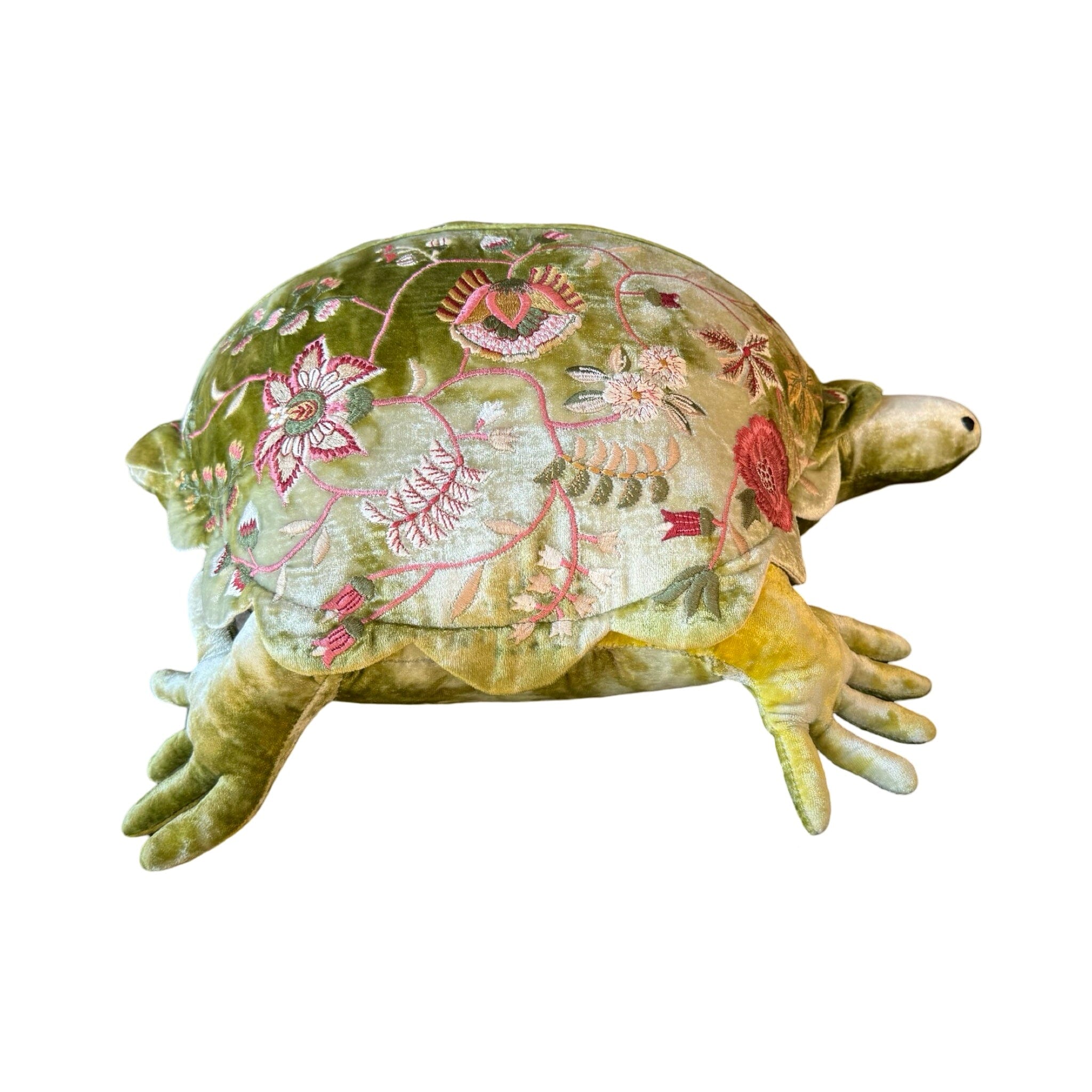MME BOVARY Hand Embroidered Silk Velvet Shaded Mint Large Turtle Objet d'Art Anke Drechsel