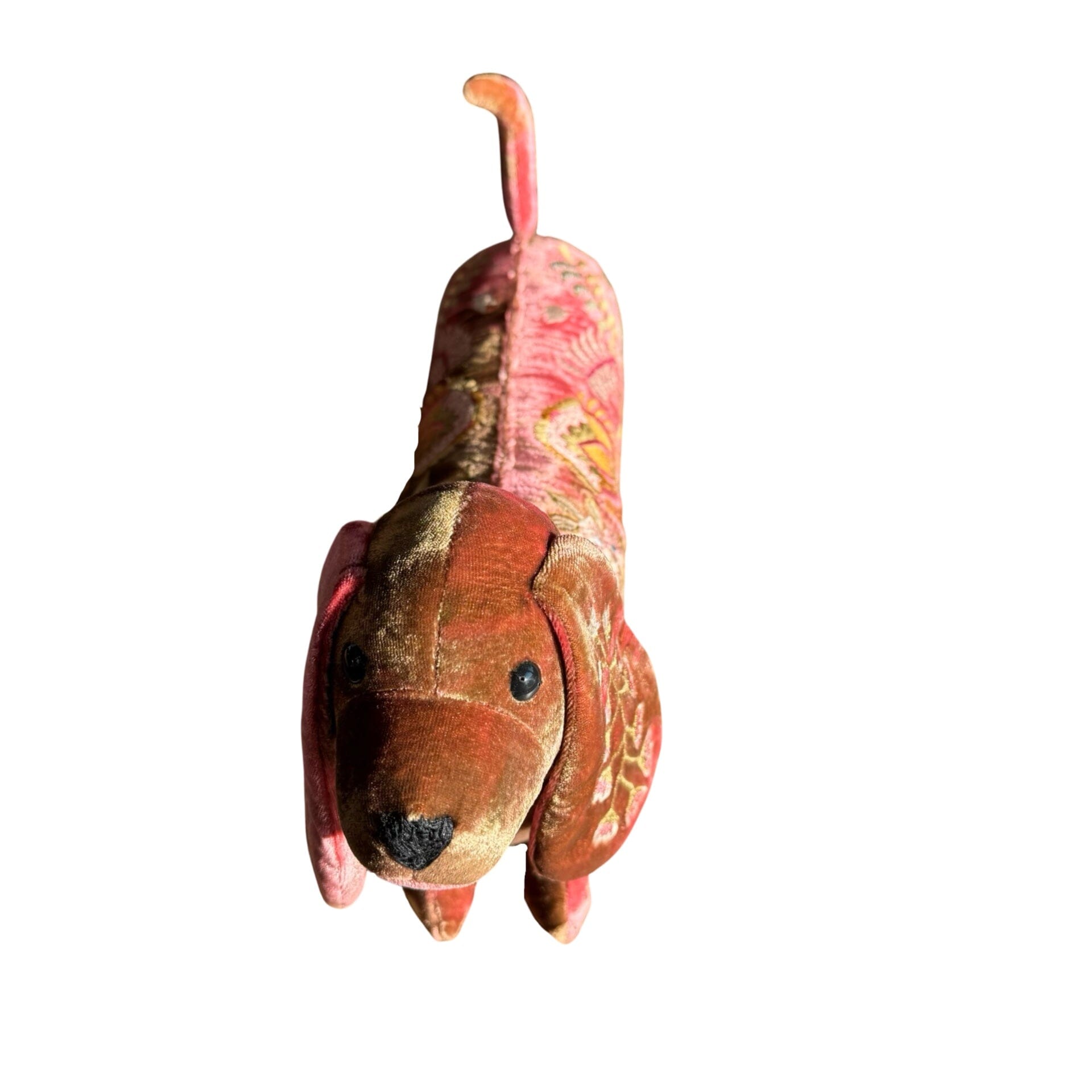 MME BOVARY Hand Embroidered Silk Velvet Shaded Pink Dachshund Objet d'Art Anke Drechsel