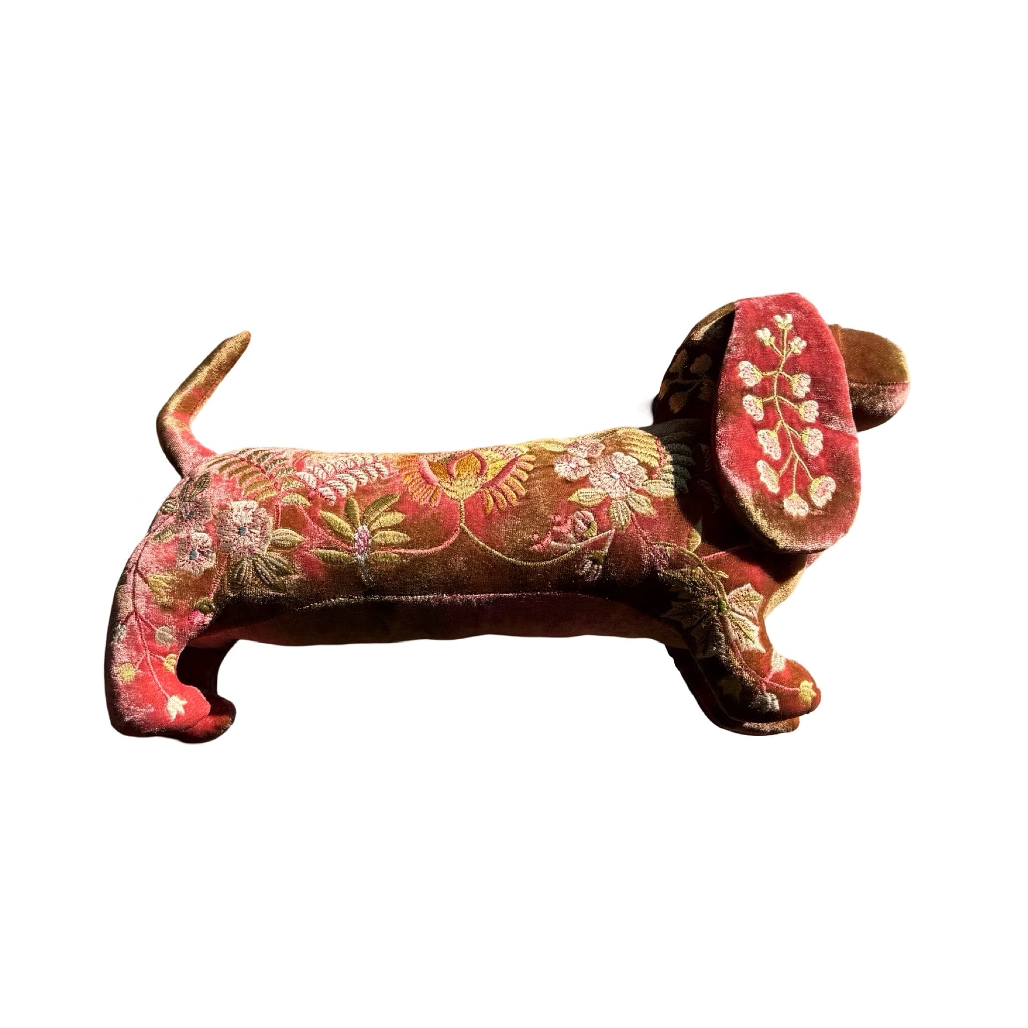 MME BOVARY Hand Embroidered Silk Velvet Shaded Pink Dachshund Objet d'Art Anke Drechsel