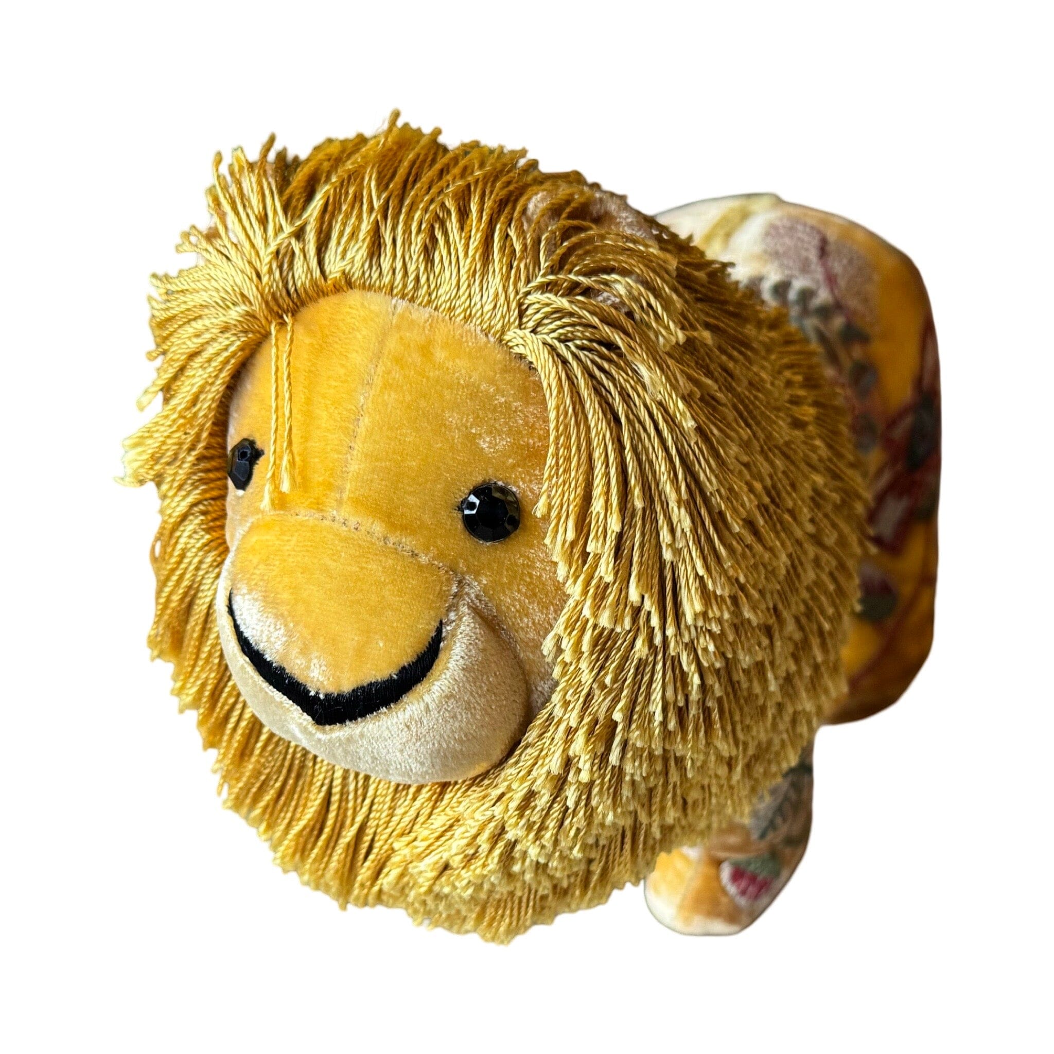 MME BOVARY Hand Embroidered Silk Velvet Shaded Yellow Lion Objet d'Art Anke Drechsel