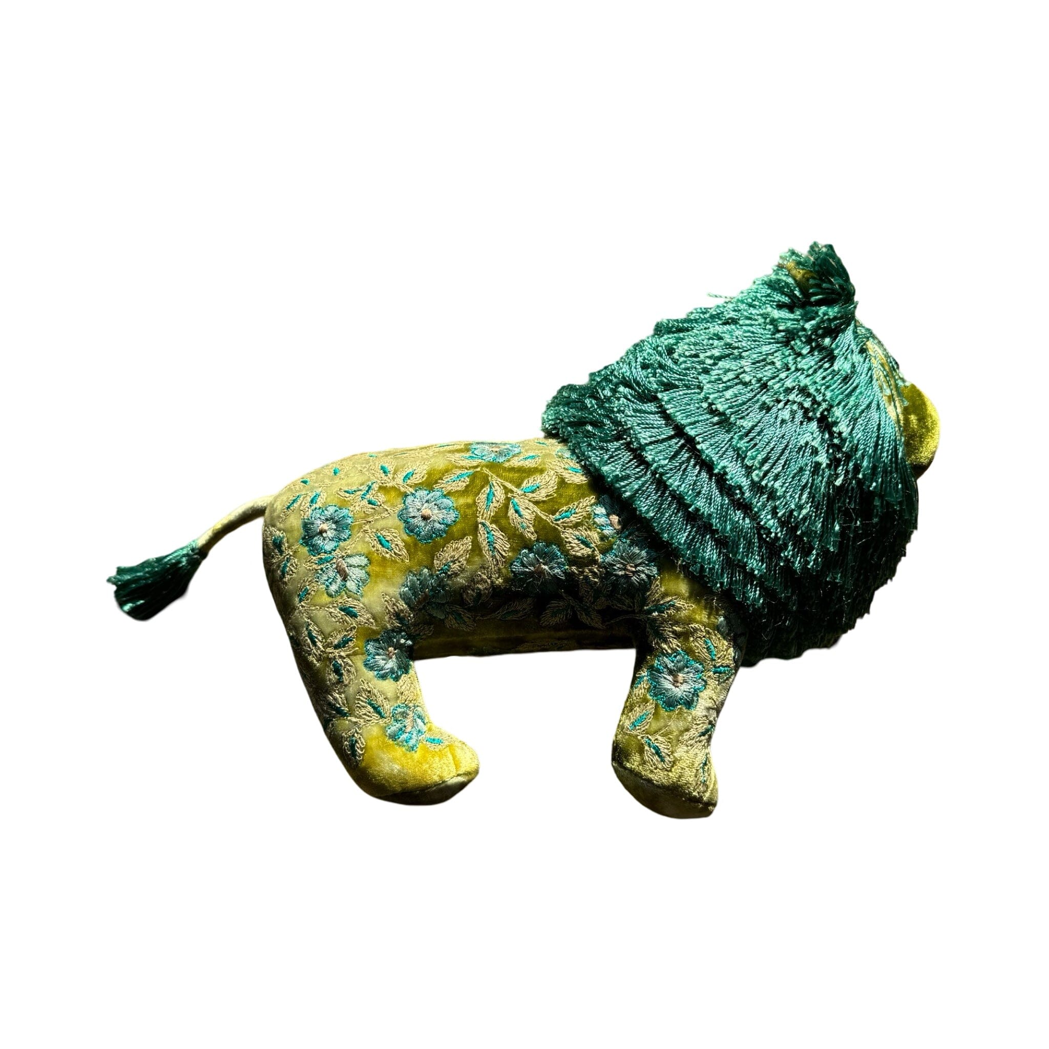 MOIRA Hand Embroidered on Silk Velvet Shaded Mint Lion Objet d'Art Anke Drechsel