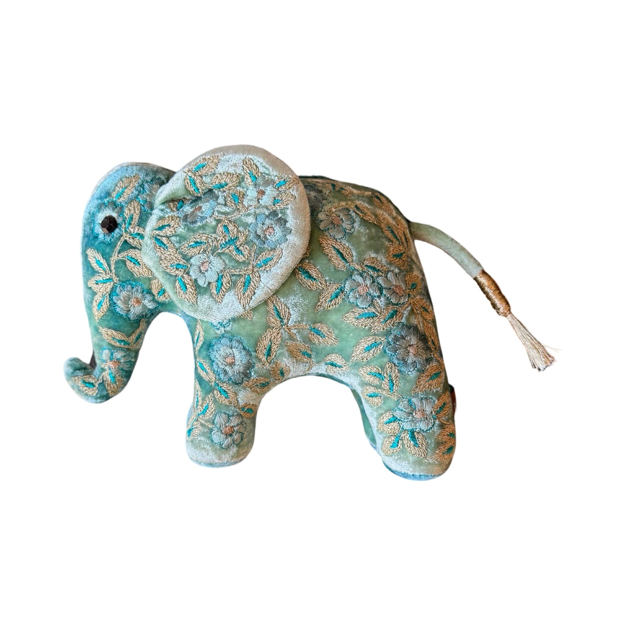 MOIRA Hand Embroidered Silk Velvet Shaded Lagoon Mini Elephant Objet d'Art Anke Drechsel