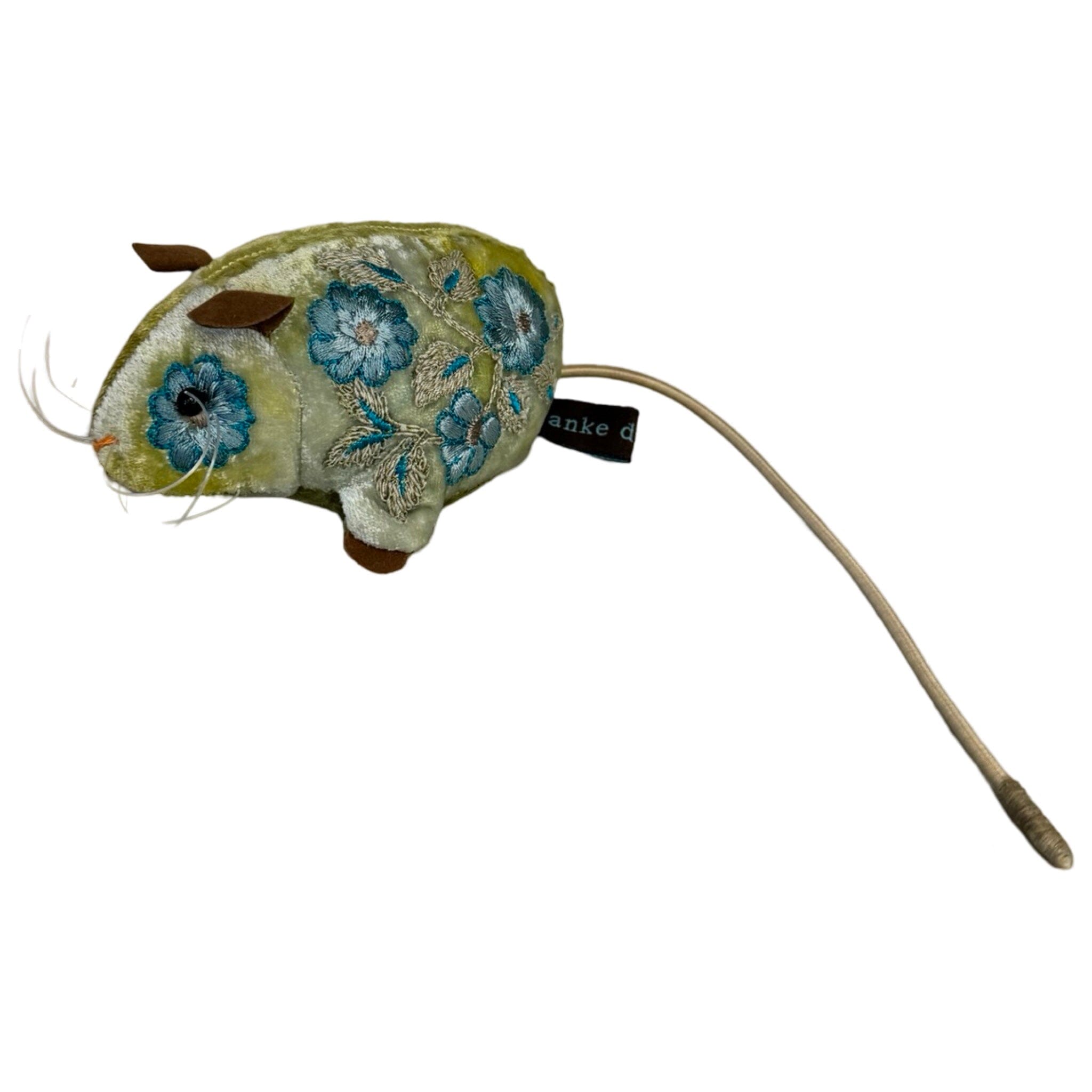 MOIRA Hand Embroidered Silk Velvet Shaded Mint Mouse Objet d'Art Anke Drechsel