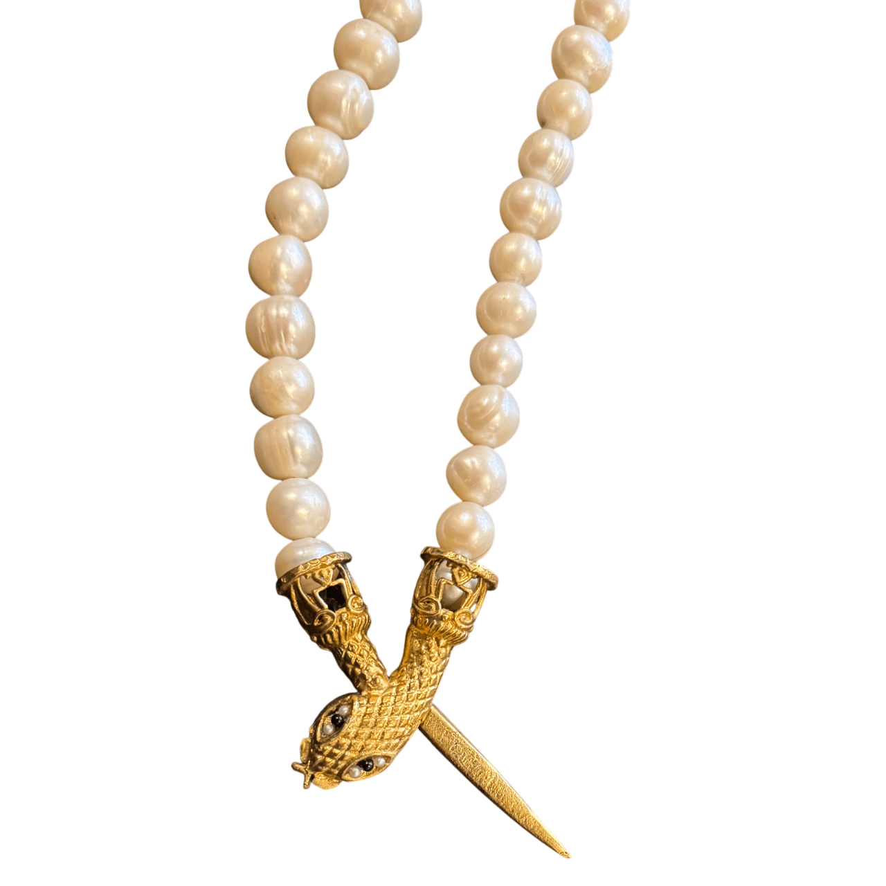 Pearl Choker with a Gold Snake Head and Tail Pendant Necklace Eyup Gunduz