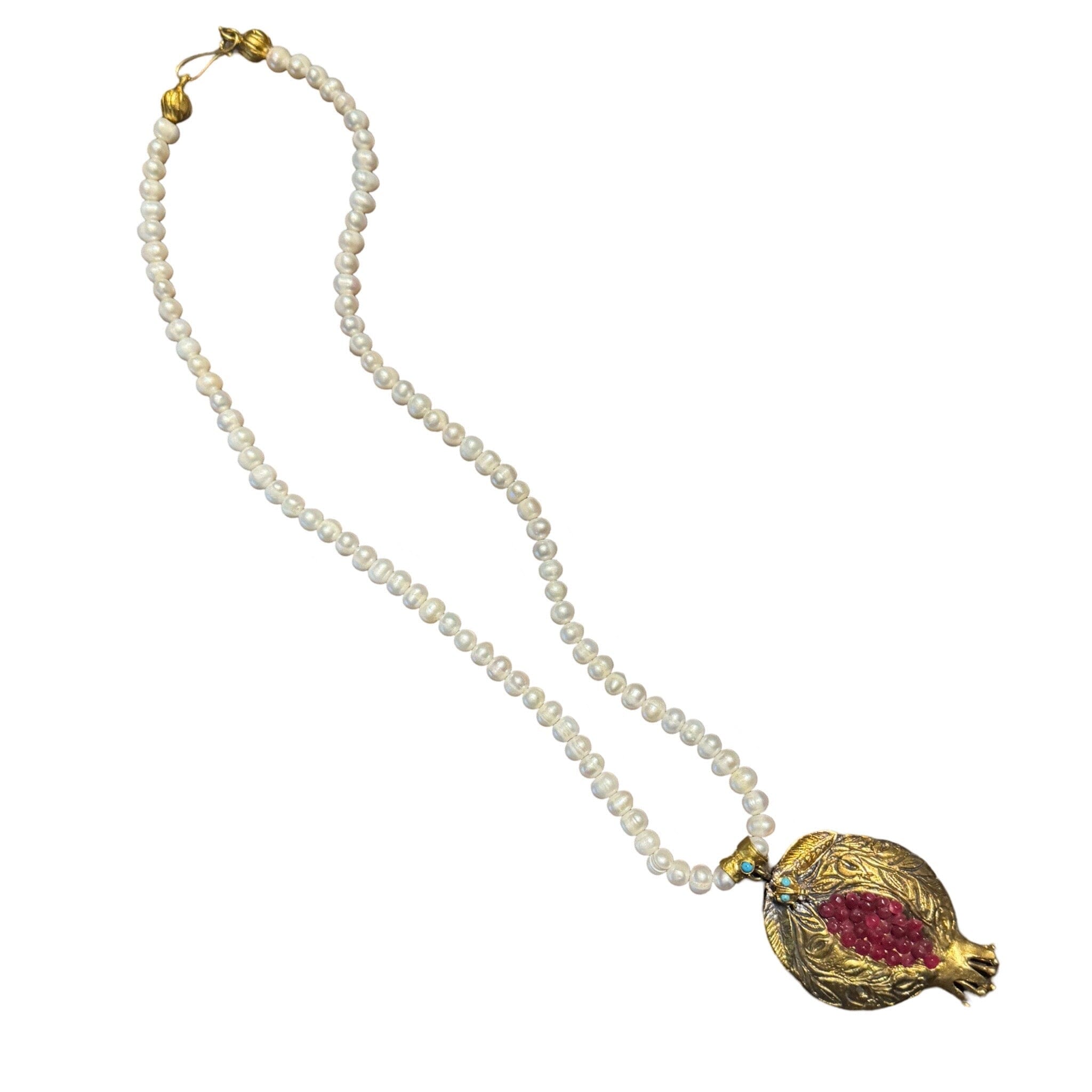 Pearl Necklace with Hand Crafted Pomegranate Pendant Necklace Eyup Gunduz