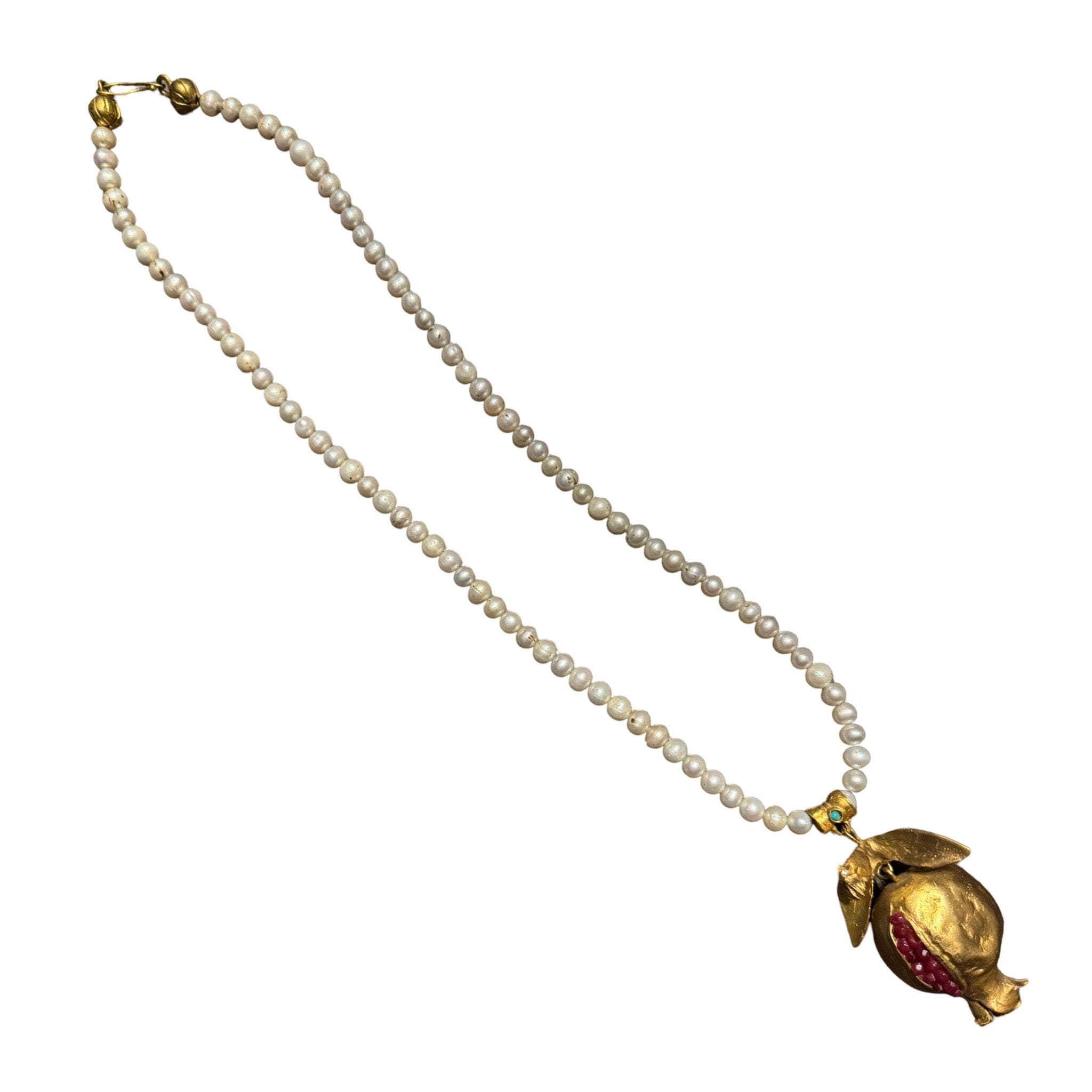 Pearl Necklace with Hand Crafted Pomegranate Pendant Necklace Eyup Gunduz