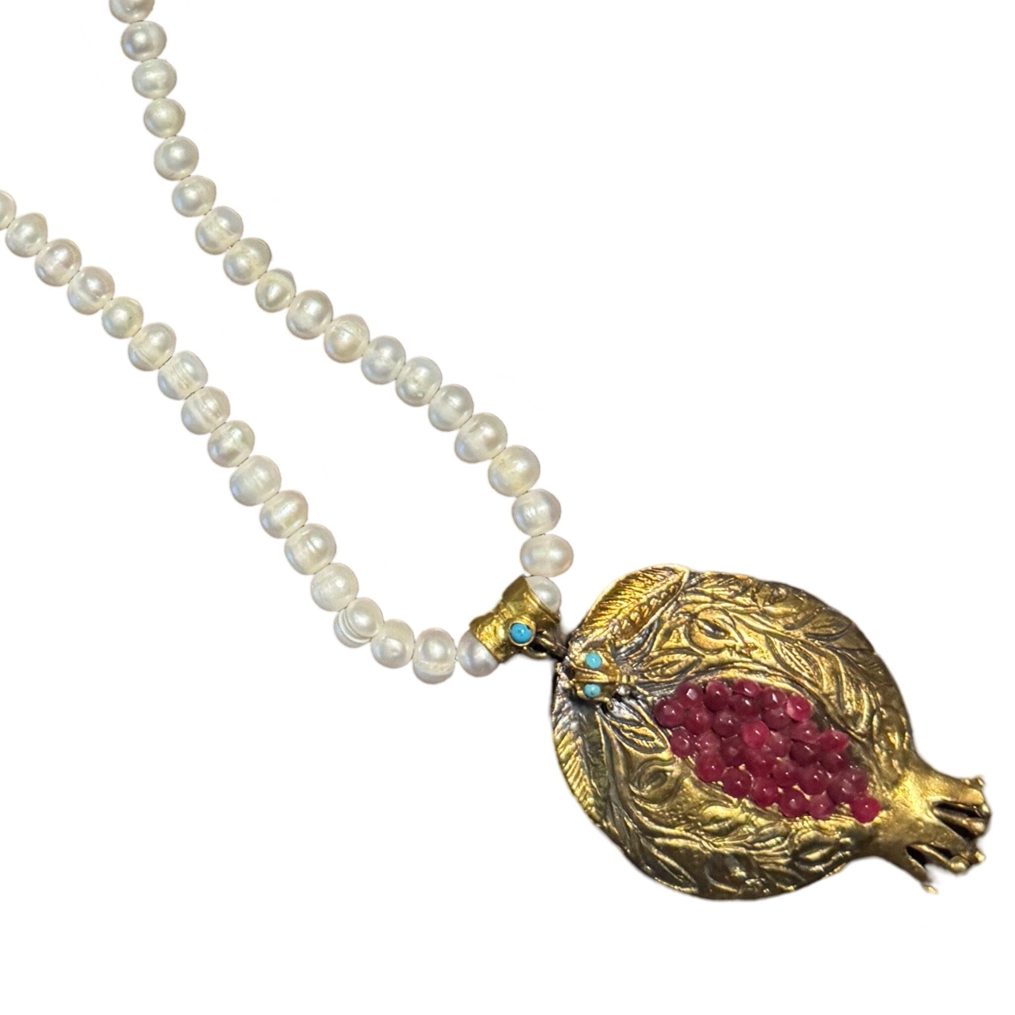 Pearl Necklace with Hand Crafted Pomegranate Pendant Necklace Eyup Gunduz B | #8368