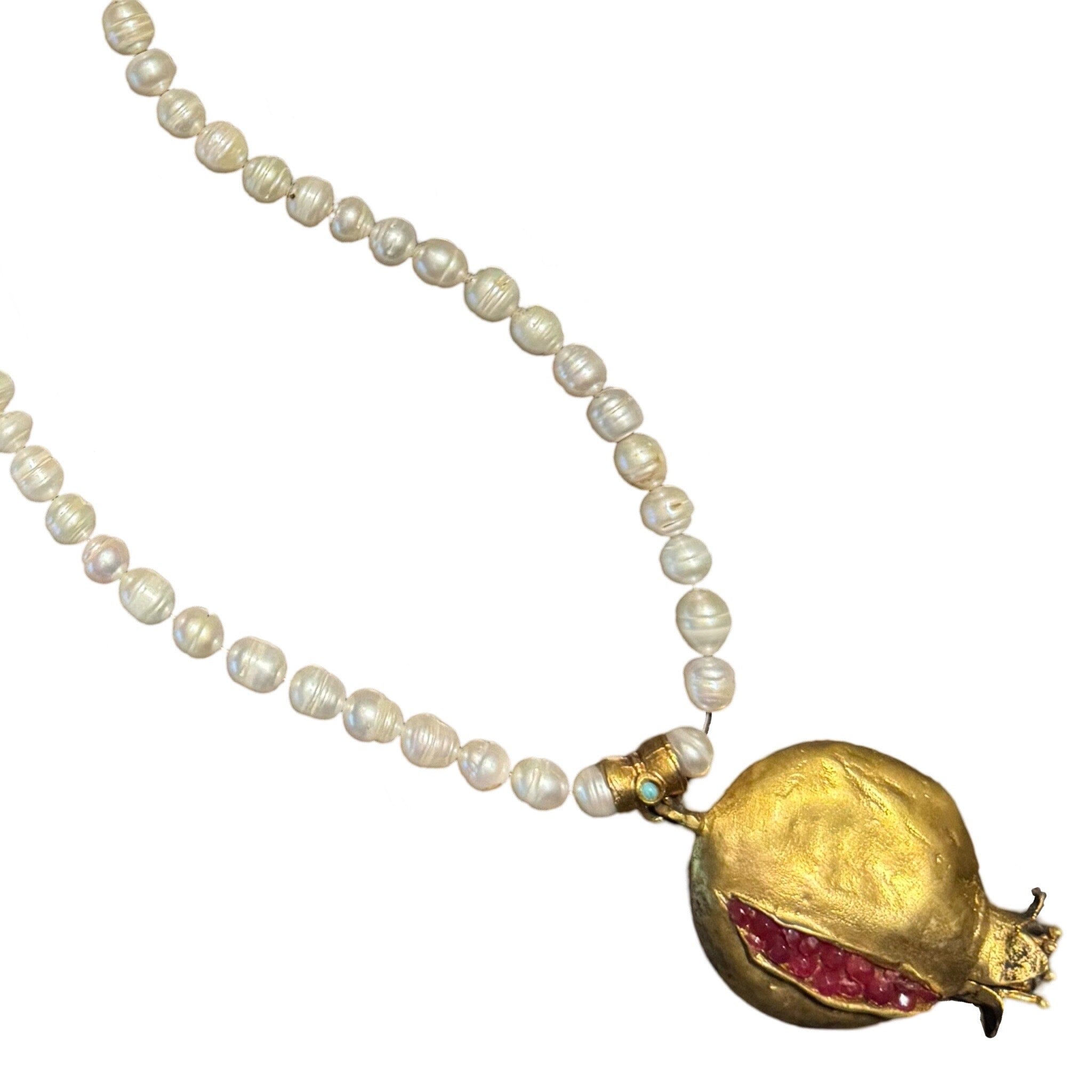 Pearl Necklace with Hand Crafted Pomegranate Pendant Necklace Eyup Gunduz C | #8369