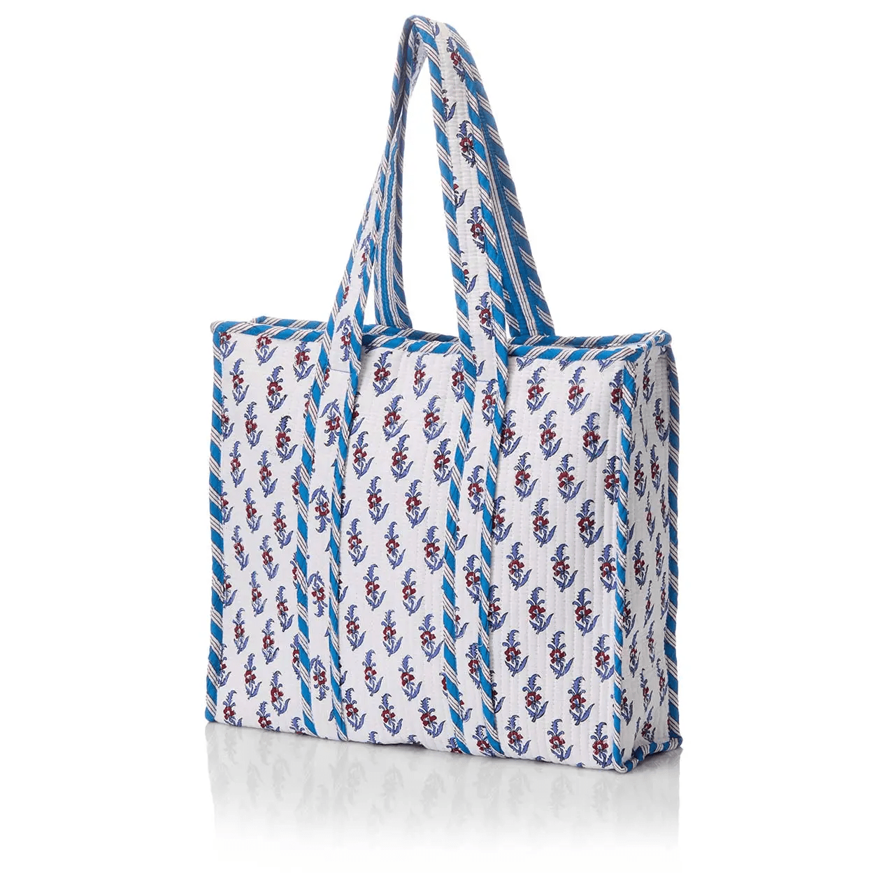 Quilted Block Print Cotton Travel Tote Tote Serrv International Blueridge Bloom