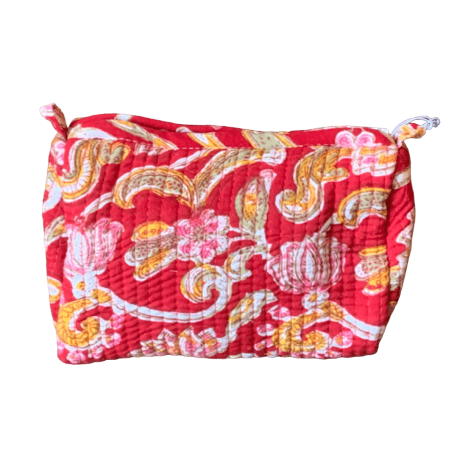 Quilted Block Print Toiletry Bag | 6 x 4 x 4 Bag KKhandicrafts75 A