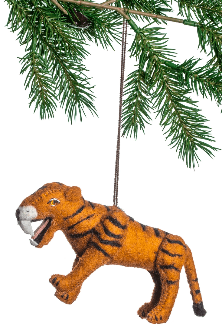 "Sabertooth Tiger" Felt Ornament Holiday Ornaments Silk Road Bazar