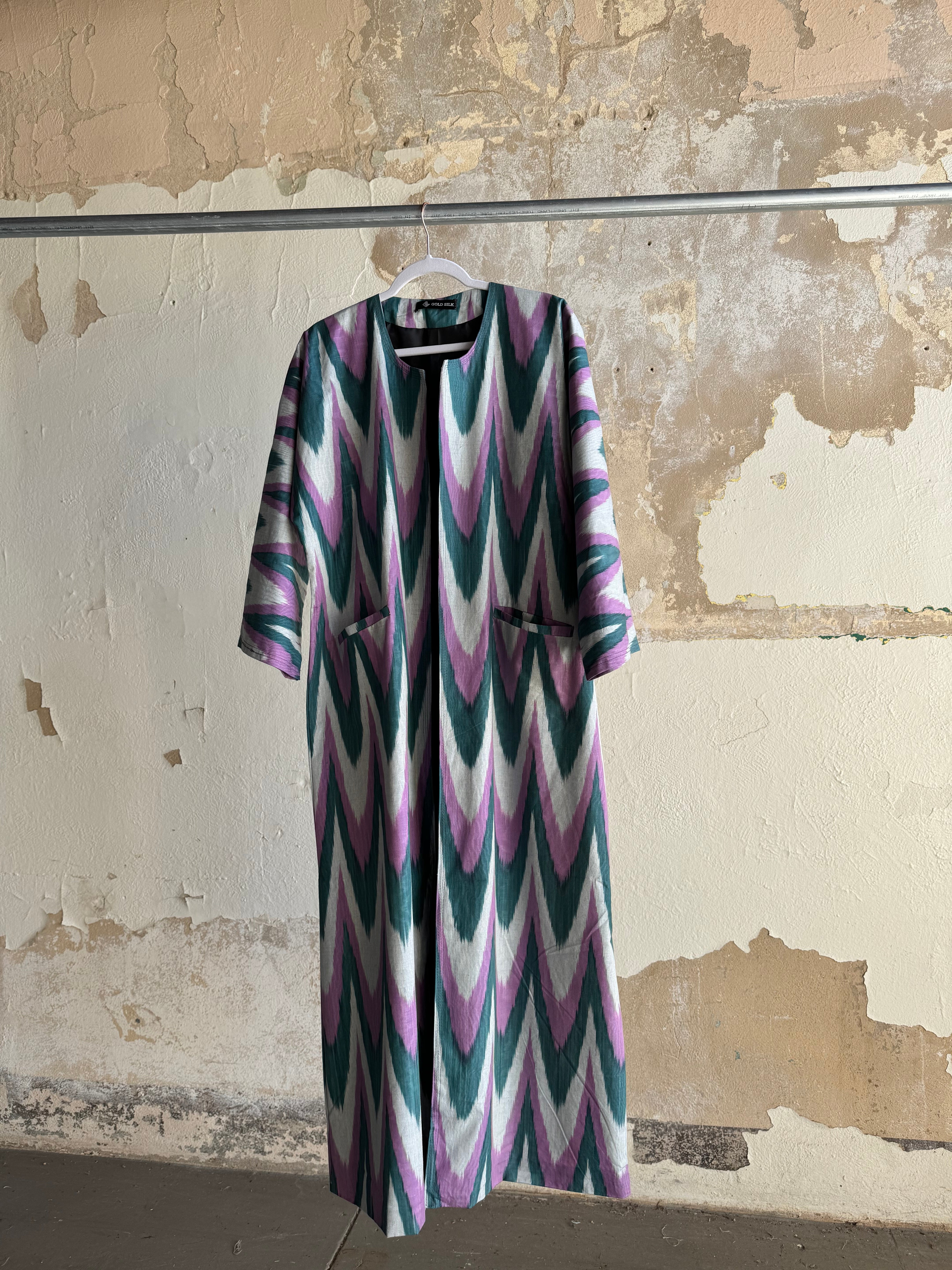 Silk Ikat Chapan from Uzbekistan (#7894) Coat Fergana Aziz