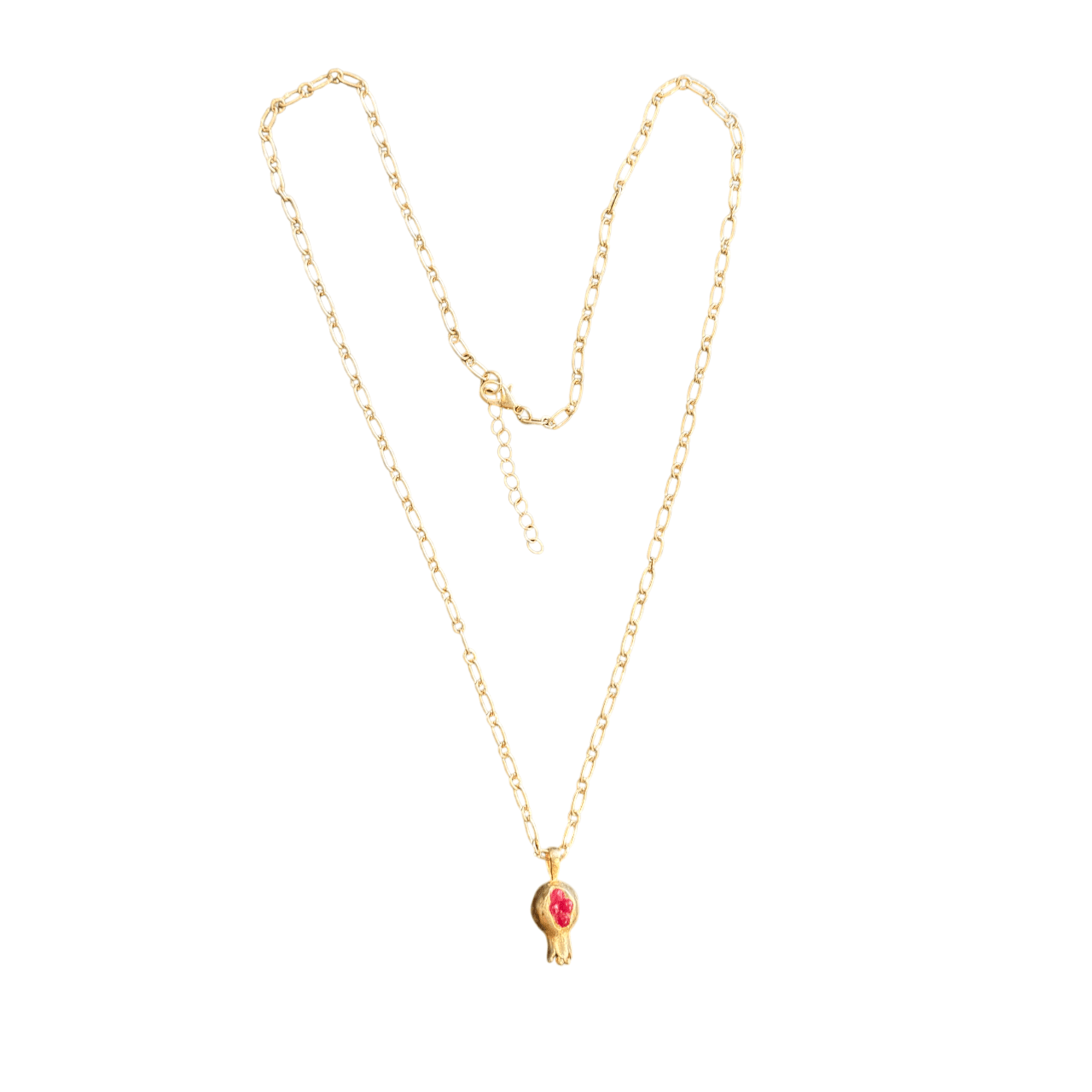 Simple Gold and Red Pomegranate Pendant on Gold Chain Necklace Eyup Gunduz