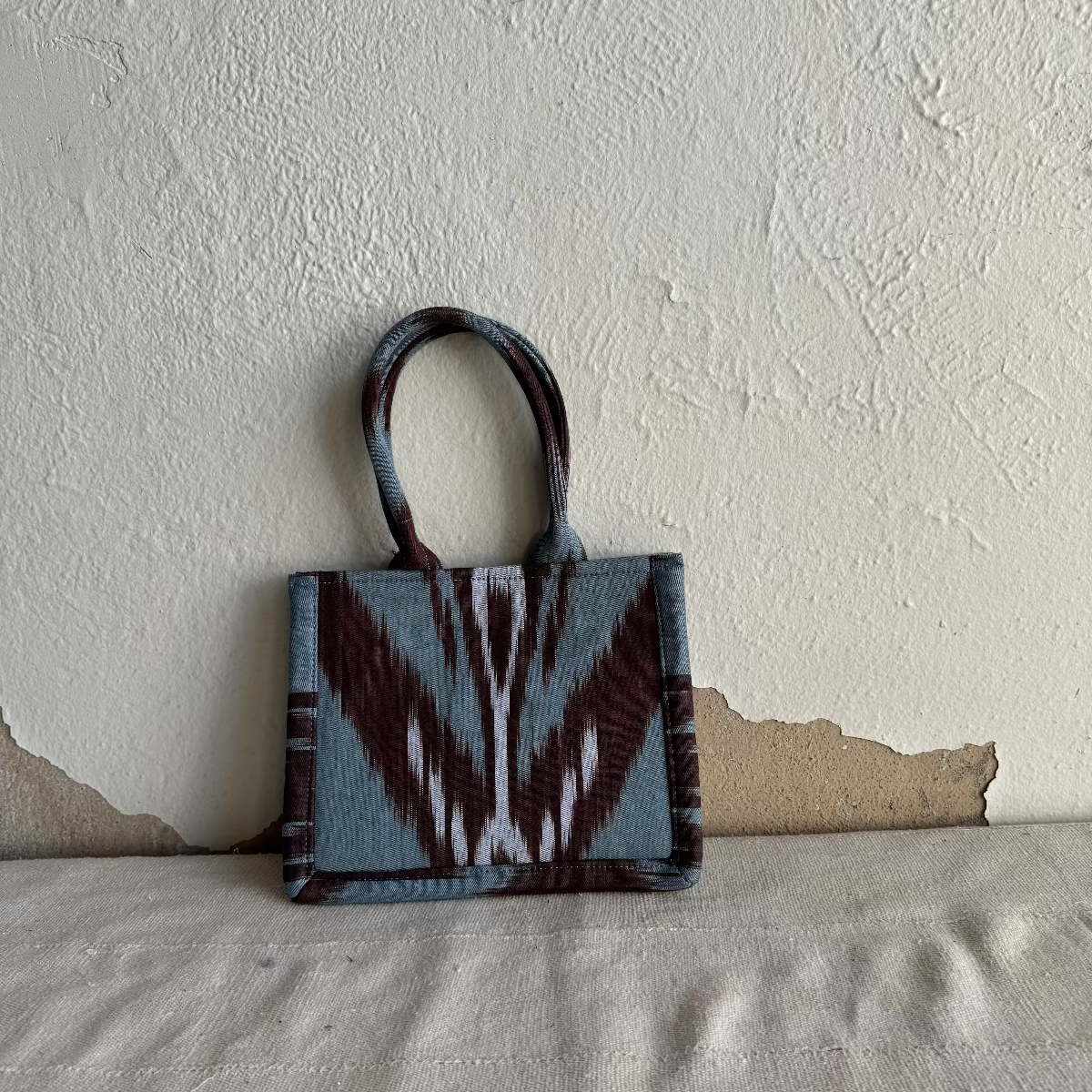 Small Square Silk Ikat Purse from Uzbekistan Tote Fergana Aziz Blue and Brown