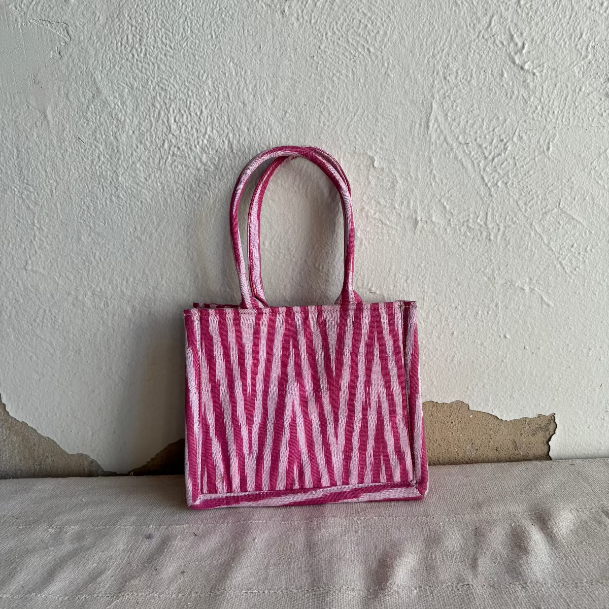 Small Square Silk Ikat Purse from Uzbekistan Tote Fergana Aziz Pinks