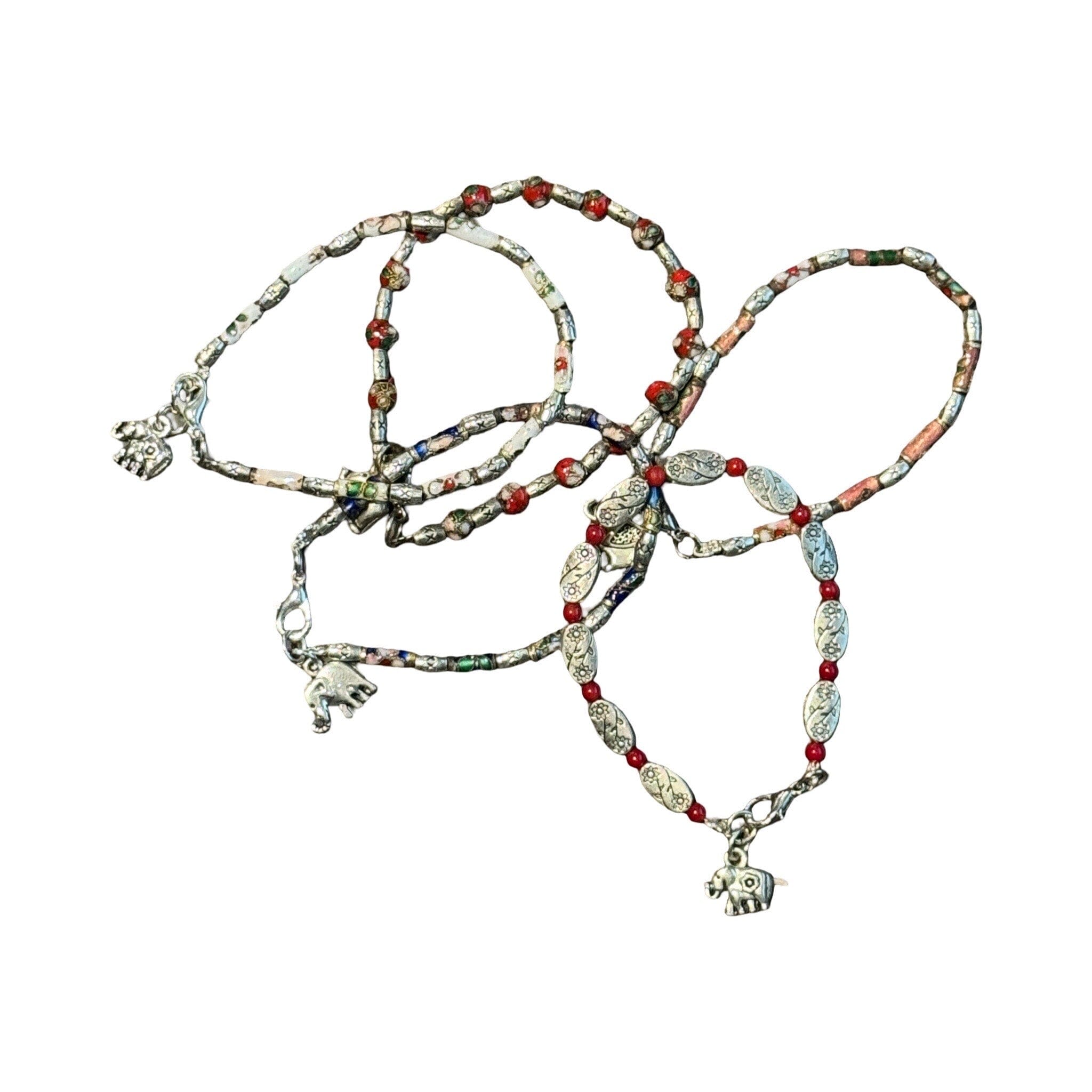 Sterling Silver and Hand Painted Beaded Bracelet with Elephant Charm Bracelet Baanpueng Handmade Shop