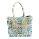 Teal and Cream Silk Velvet Ikat Tote (#1023 | 14 x 4 x 13") Tote Fergana Aziz