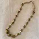 Vintage African Brass and Wooden Beaded Necklace with Green Cloth Spacers Necklace B. Viz Design
