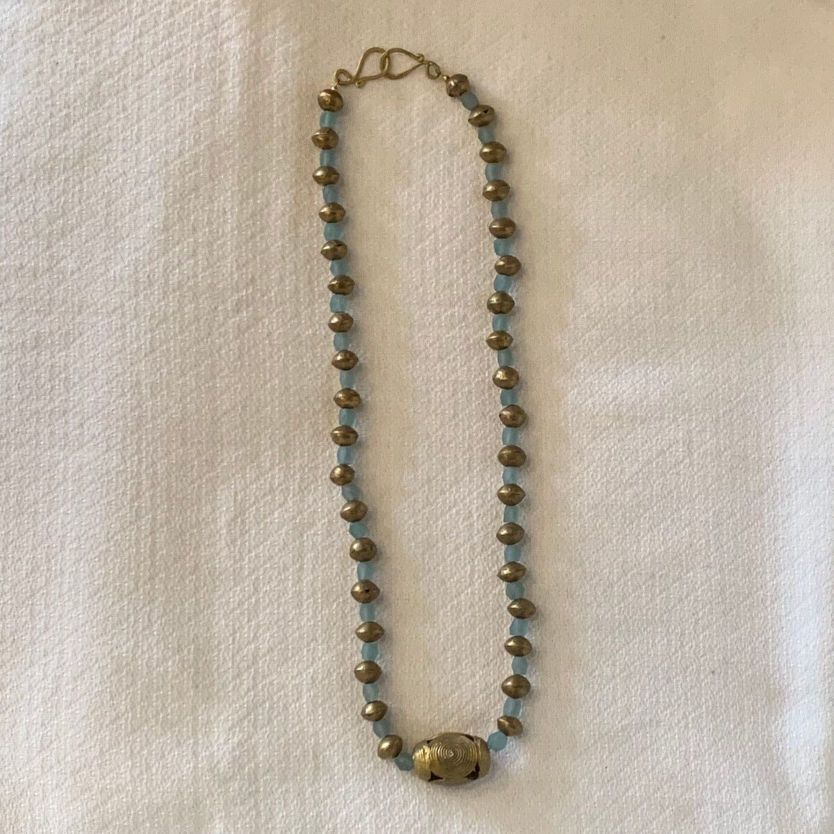 Vintage Brass and Blue Stone Beaded Necklace Necklace B. Viz Design