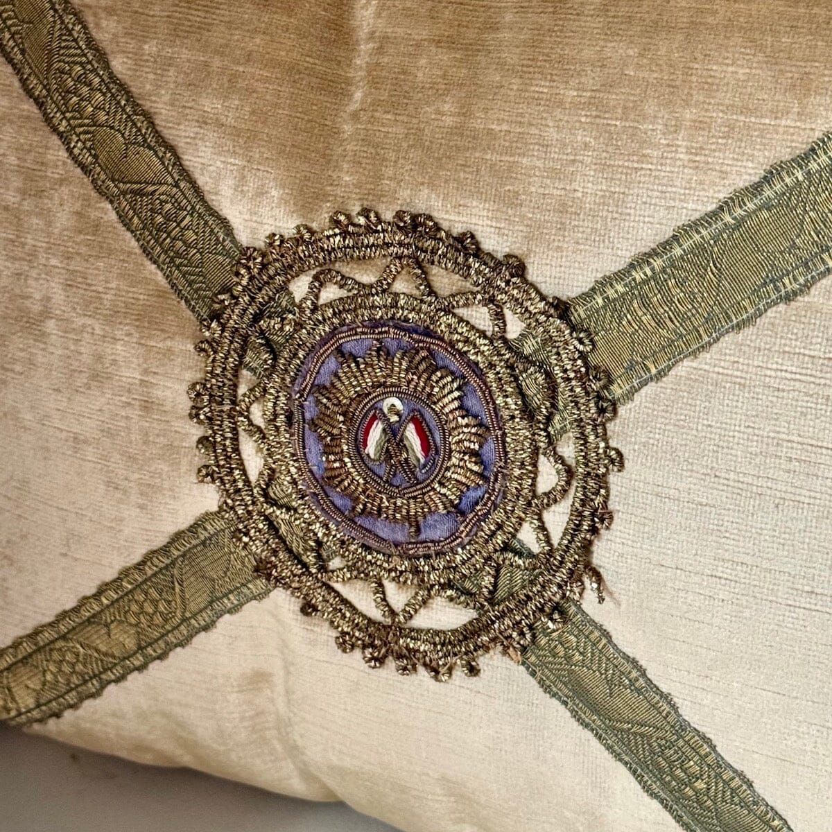 Vintage Gold Metallic and Lavender Medallion on Tawny Gold Velvet (#A060324 | 12 1/2 x 16") New Pillows B. Viz Design