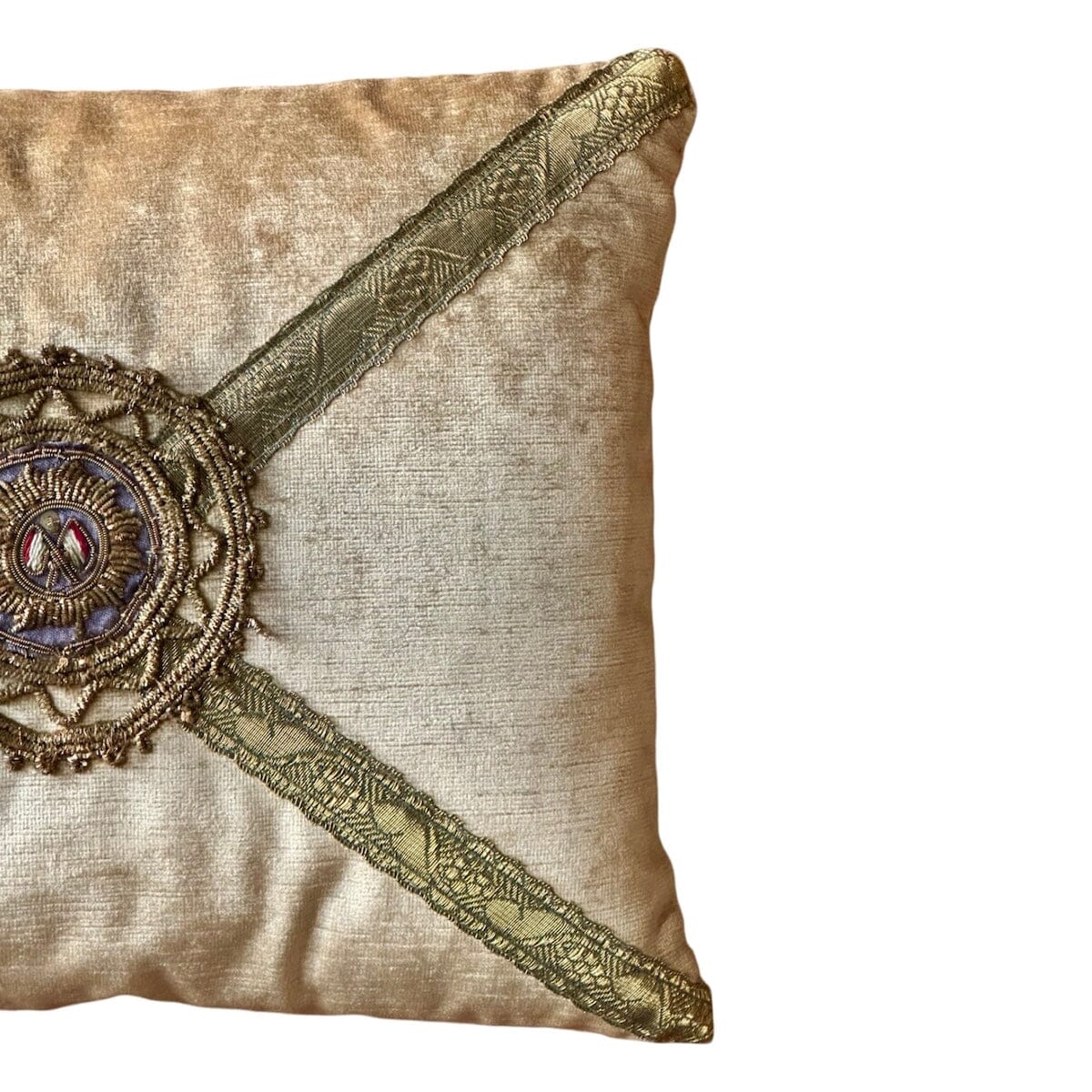 Vintage Gold Metallic and Lavender Medallion on Tawny Gold Velvet (#A060324 | 12 1/2 x 16") New Pillows B. Viz Design