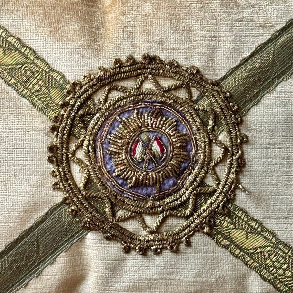 Vintage Gold Metallic and Lavender Medallion on Tawny Gold Velvet (#A060324 | 12 1/2 x 16") New Pillows B. Viz Design