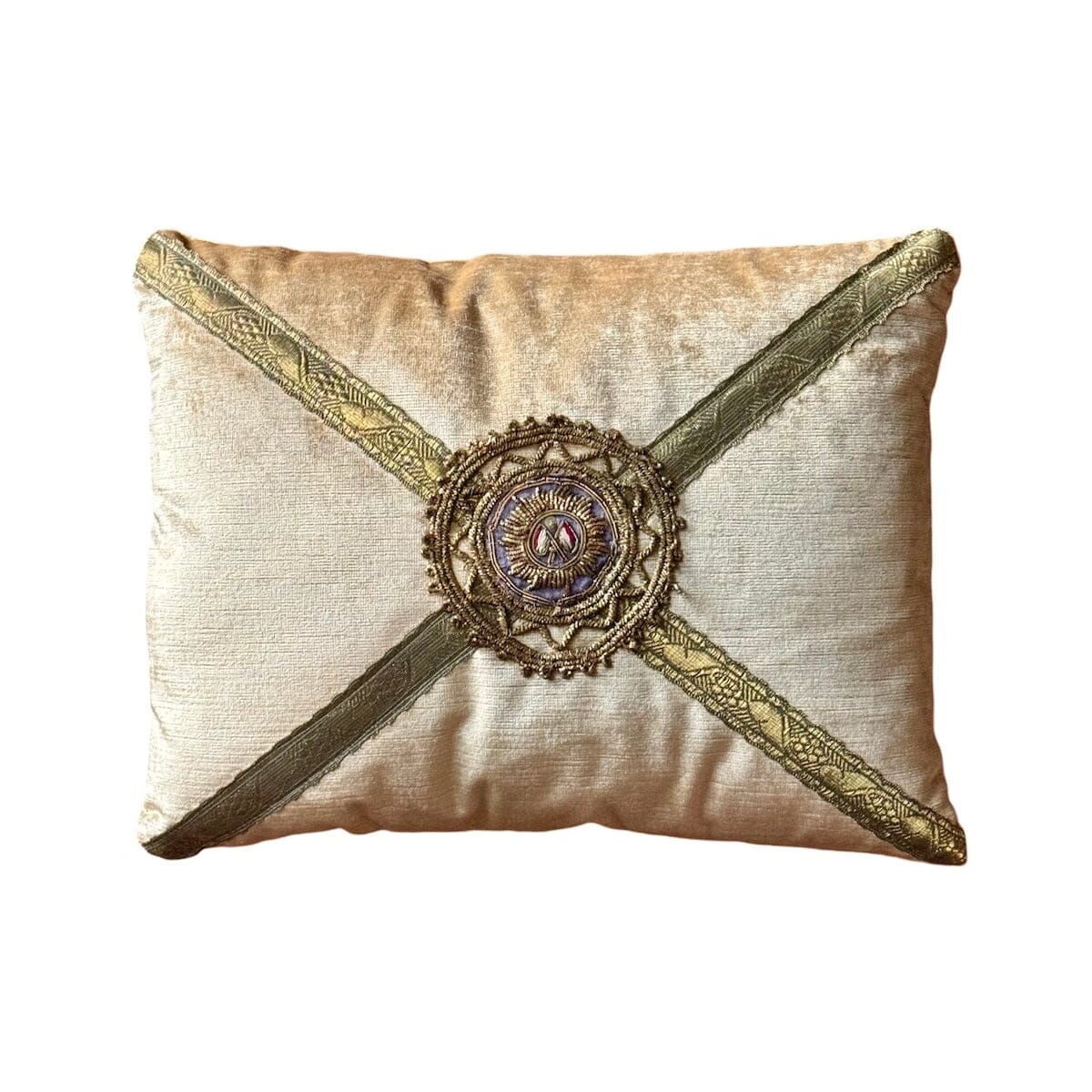Vintage Gold Metallic and Lavender Medallion on Tawny Gold Velvet (#A060324 | 12 1/2 x 16") New Pillows B. Viz Design