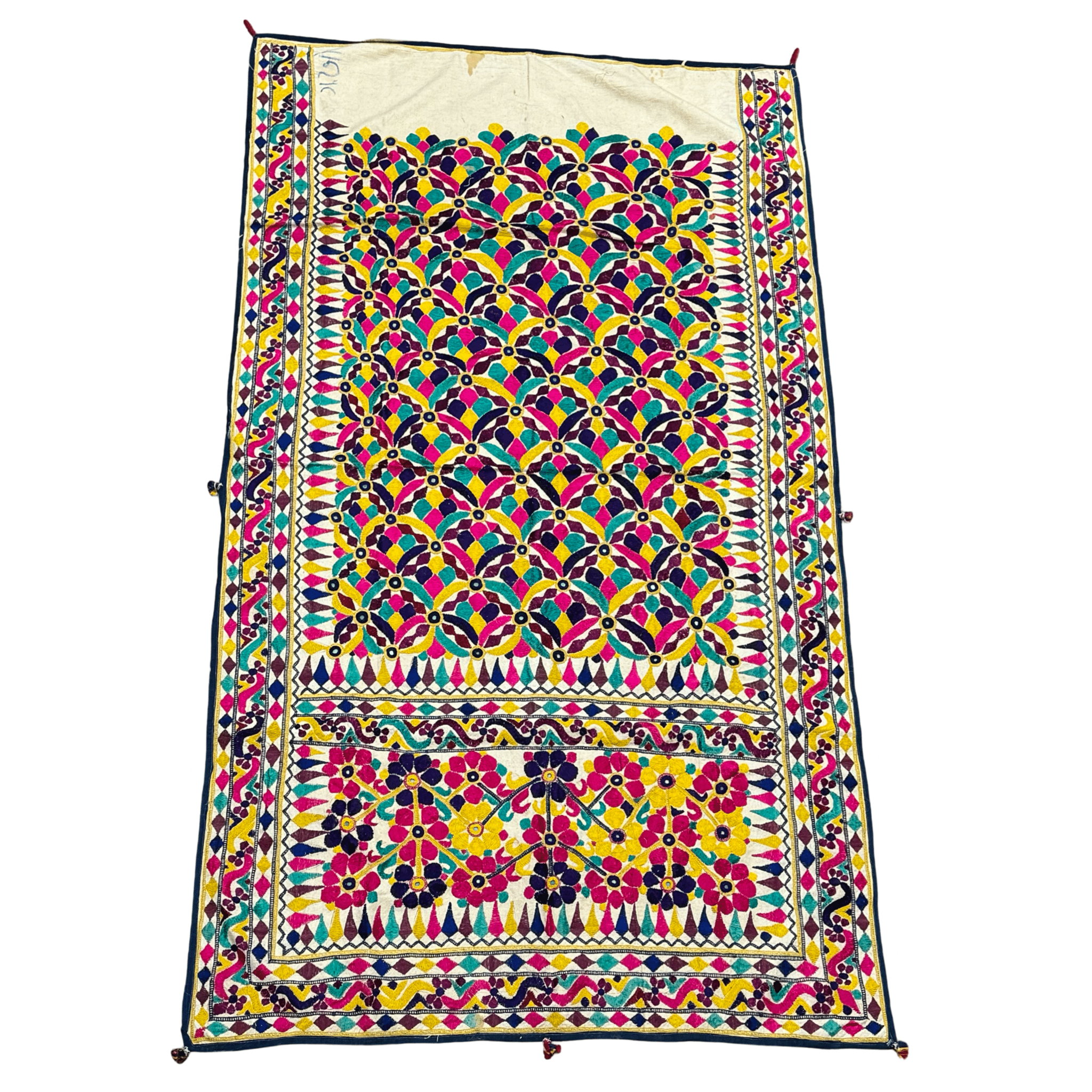 Vintage Indian Hand Embroidered Wedding Canopy with Mirror Work (#073022 | 37 x 66") Vintage Textile Material Culture