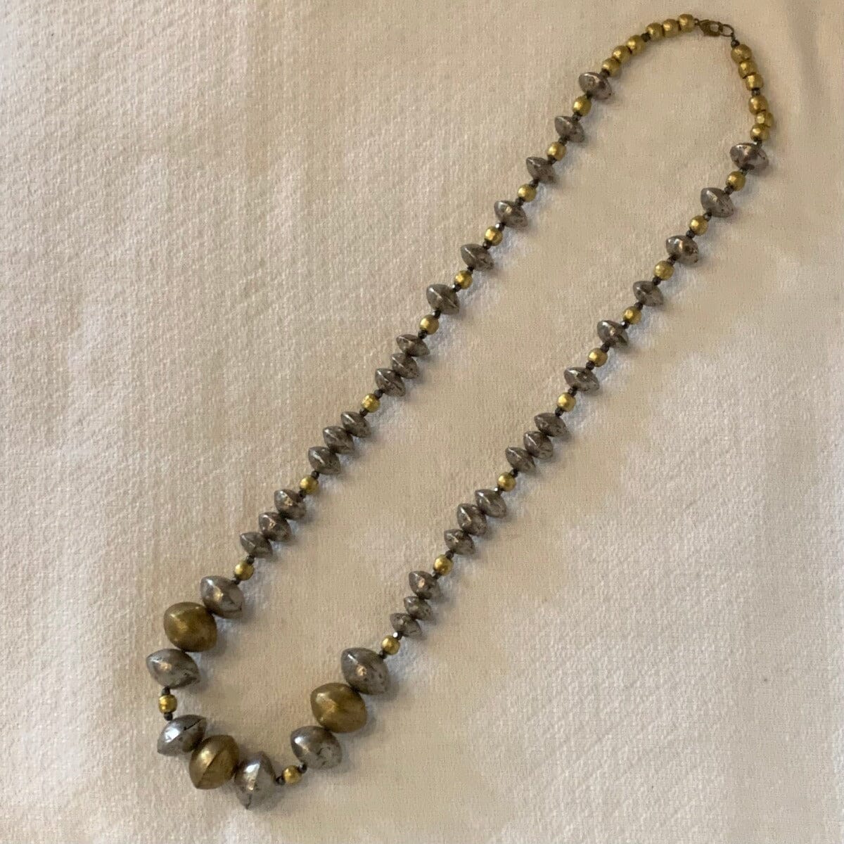 Vintage Silver Brass and Gold Brass Beaded Necklace Necklace B. Viz Design 