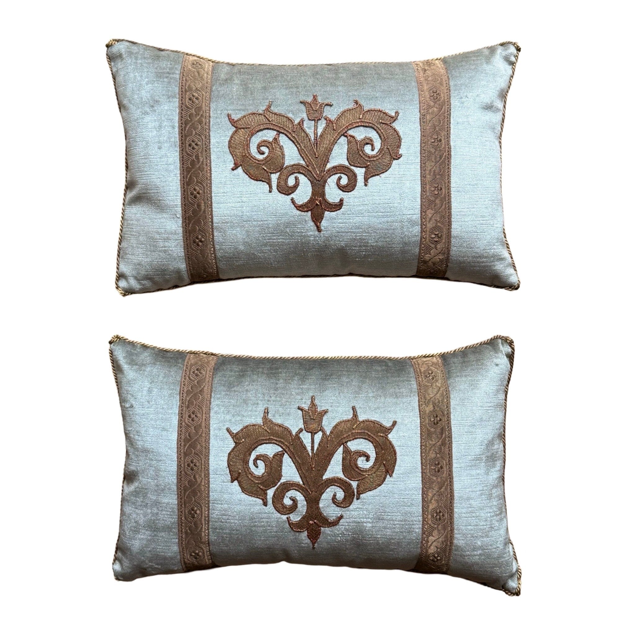 Vintage Turkish Gold Metallic Embroidery (#A100624 A&B | 11 1/4 z 18") New Pillows B. Viz Design