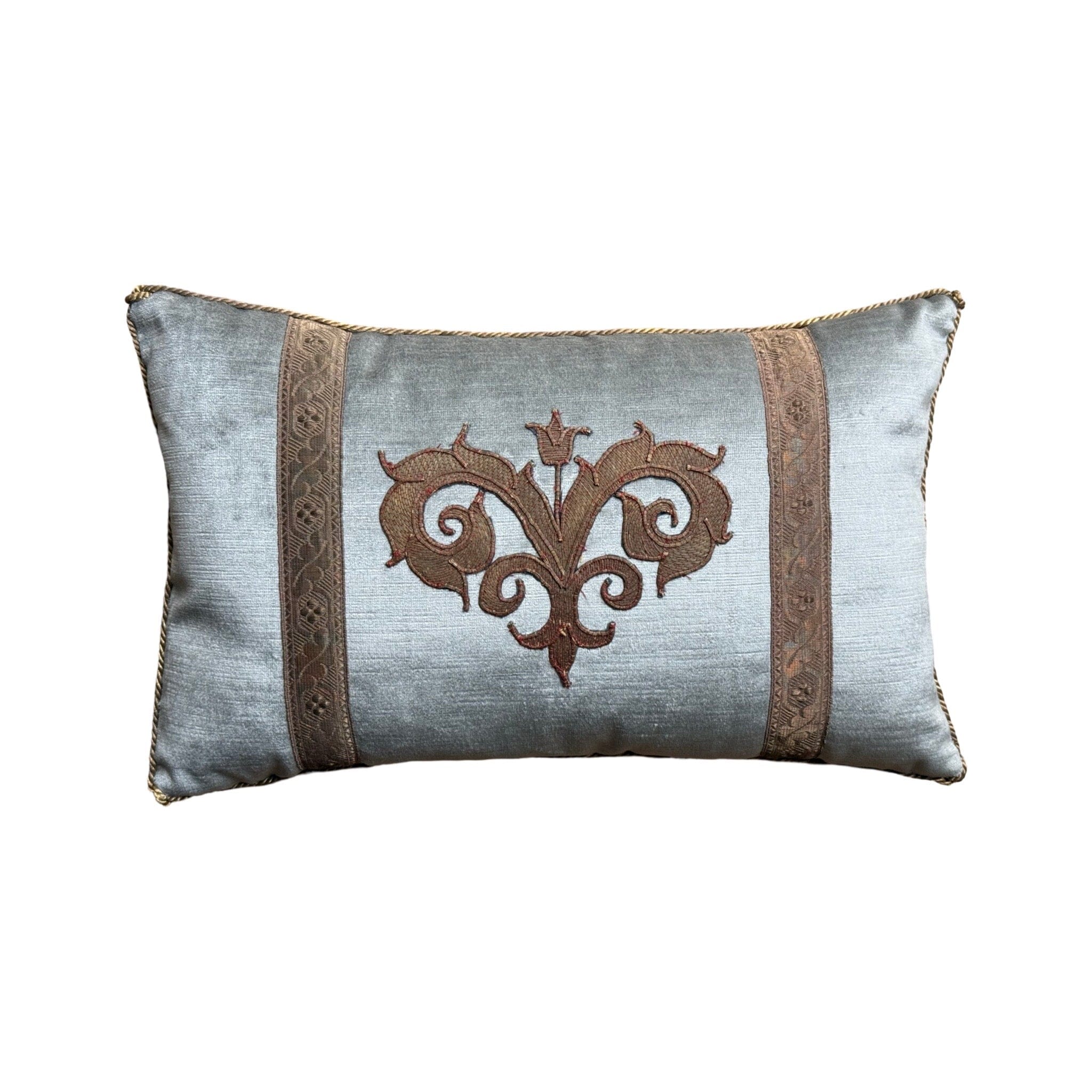 Vintage Turkish Gold Metallic Embroidery (#A100624 A&B | 11 1/4 z 18") New Pillows B. Viz Design