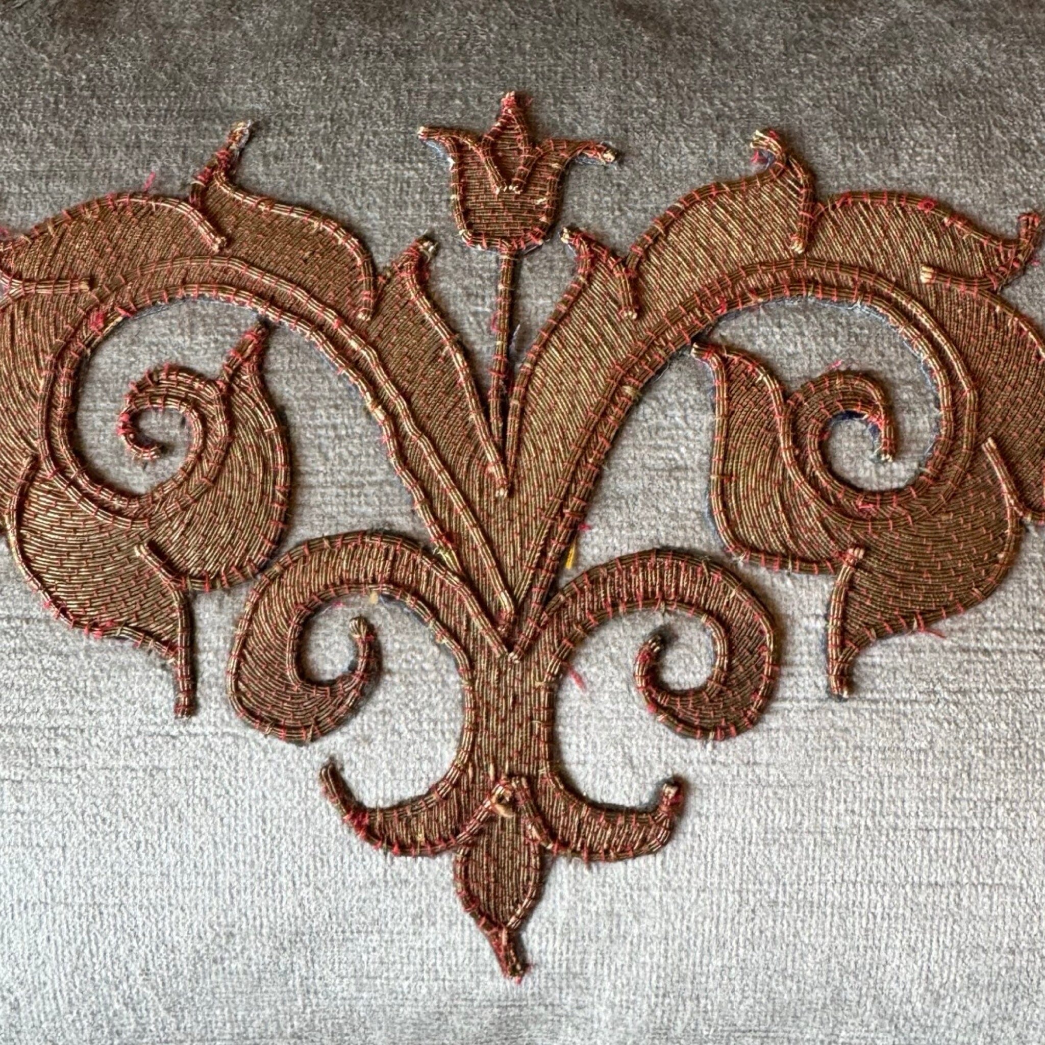 Vintage Turkish Gold Metallic Embroidery on Silver Velvet (#A100624 A&B | 18 x 11 1/4") Pillow Pair B. Viz Design
