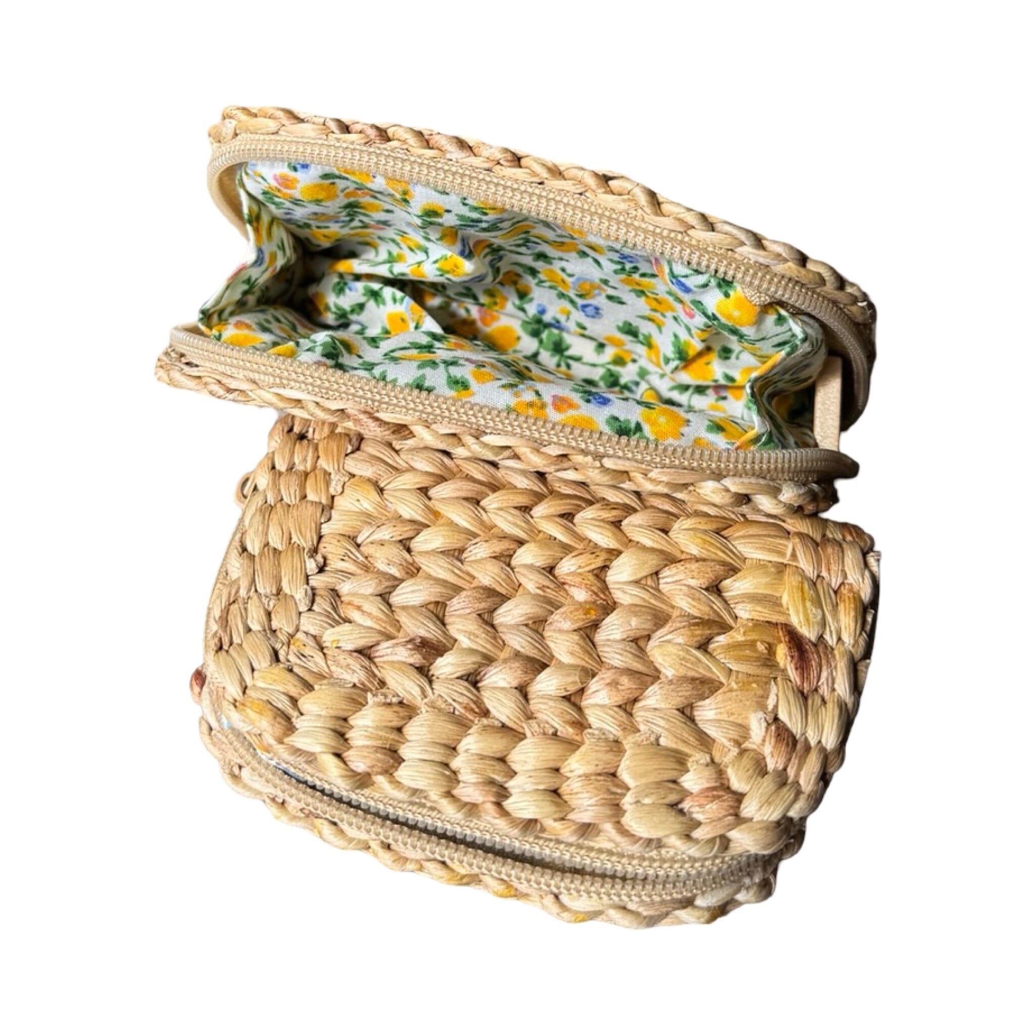 Woven Water Hyacinth Wallet with Decorative Cloth Lining from Thailand Wallet Baanpueng Handmade Shop Yellow Flower Lining