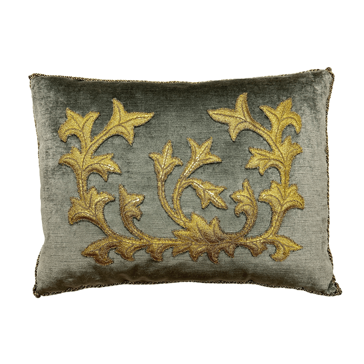 1920's European Cloth of Gold Applique with Gold Metallic Embroidery (#A042823| 14 x 18 1/2") New Pillows B. Viz Design