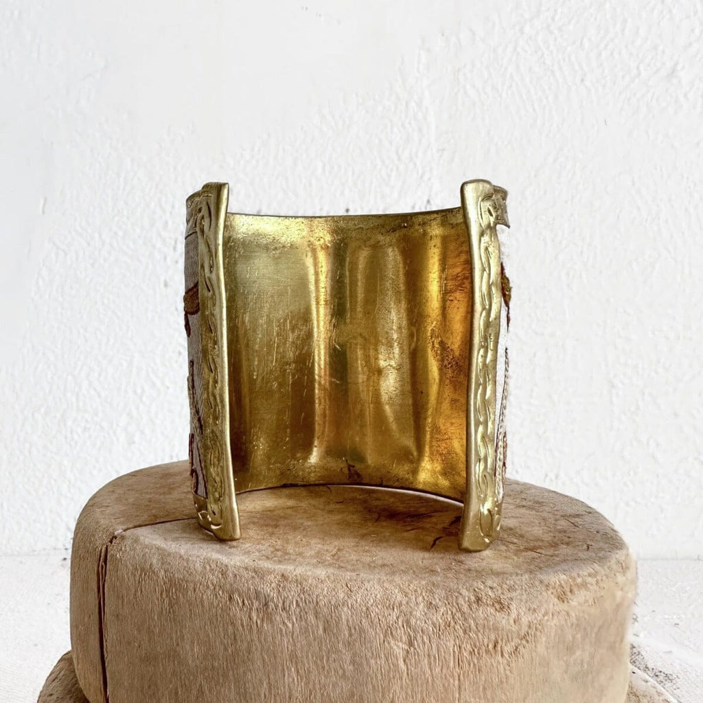 Oxidized Brass Cuff Bracelet with Traditional Armenian Motif - Green  Rhombus Fantasy
