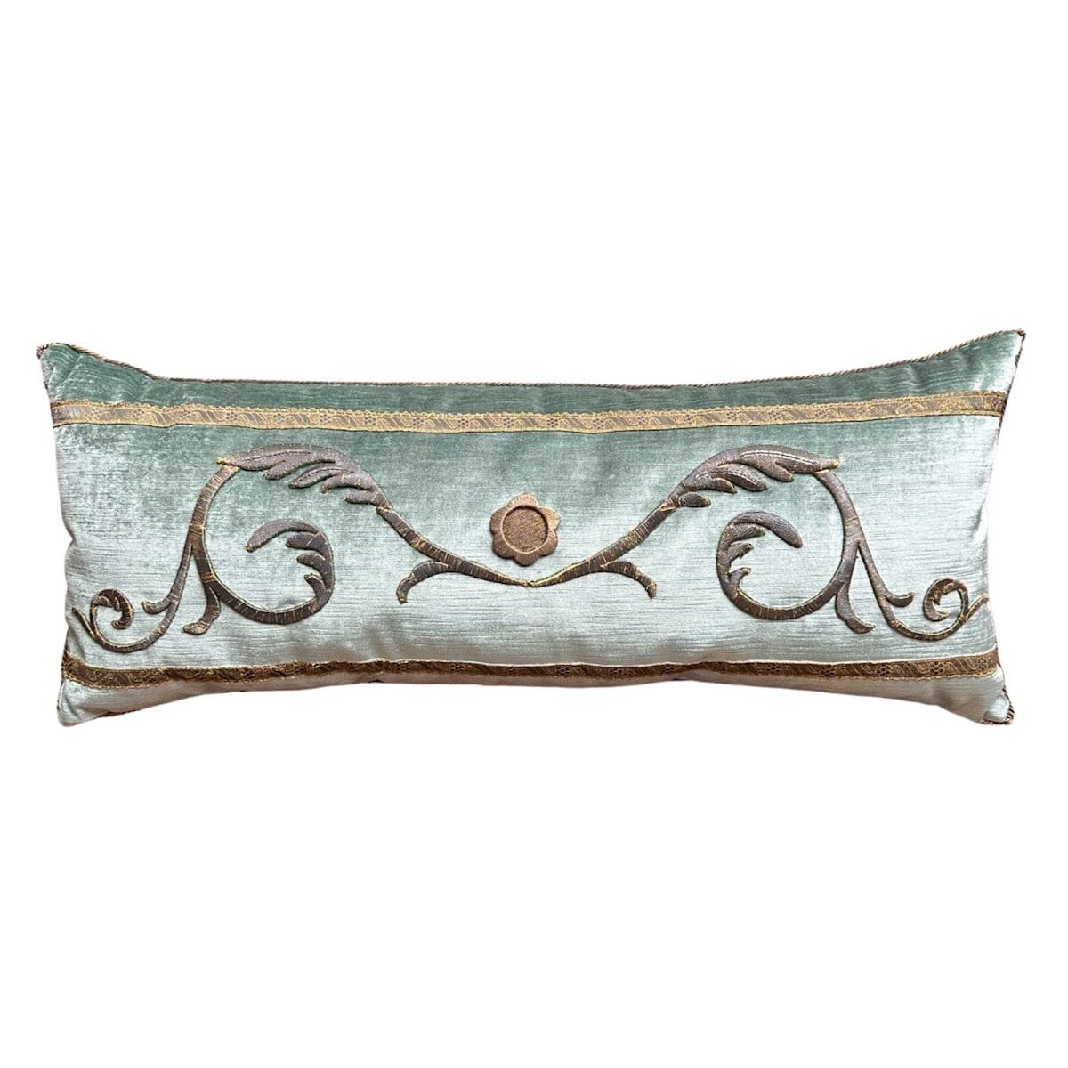 Antique European Raised Dark Gold Metallic Pillow (#E051723 | 12"x29") New Pillows B. Viz Design