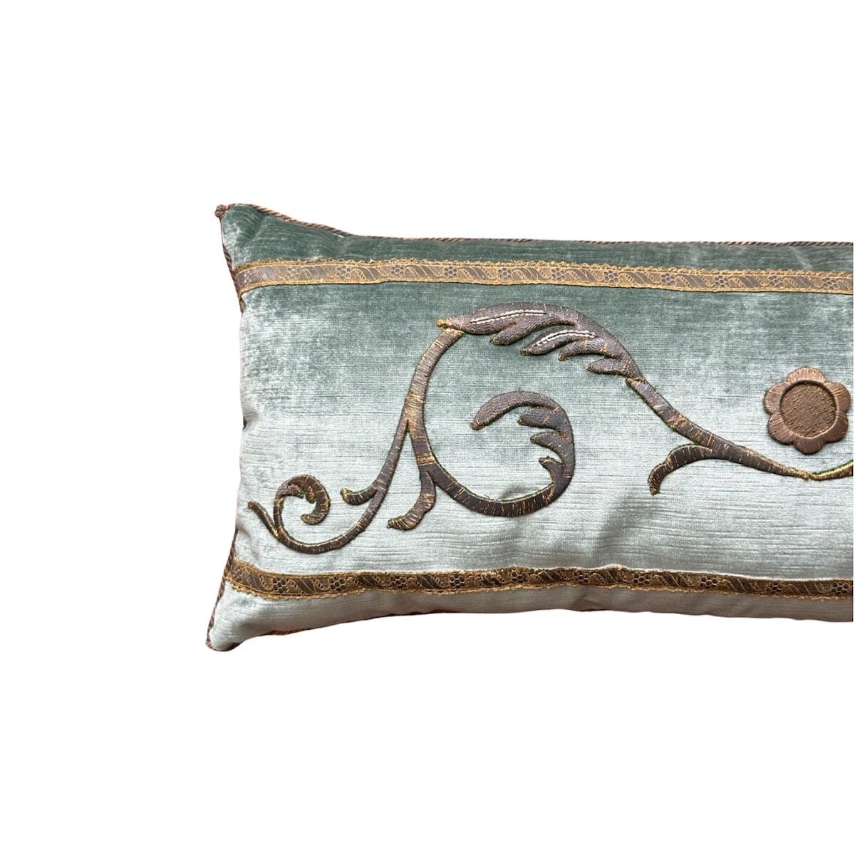 Antique European Raised Dark Gold Metallic Pillow (#E051723 | 12"x29") New Pillows B. Viz Design