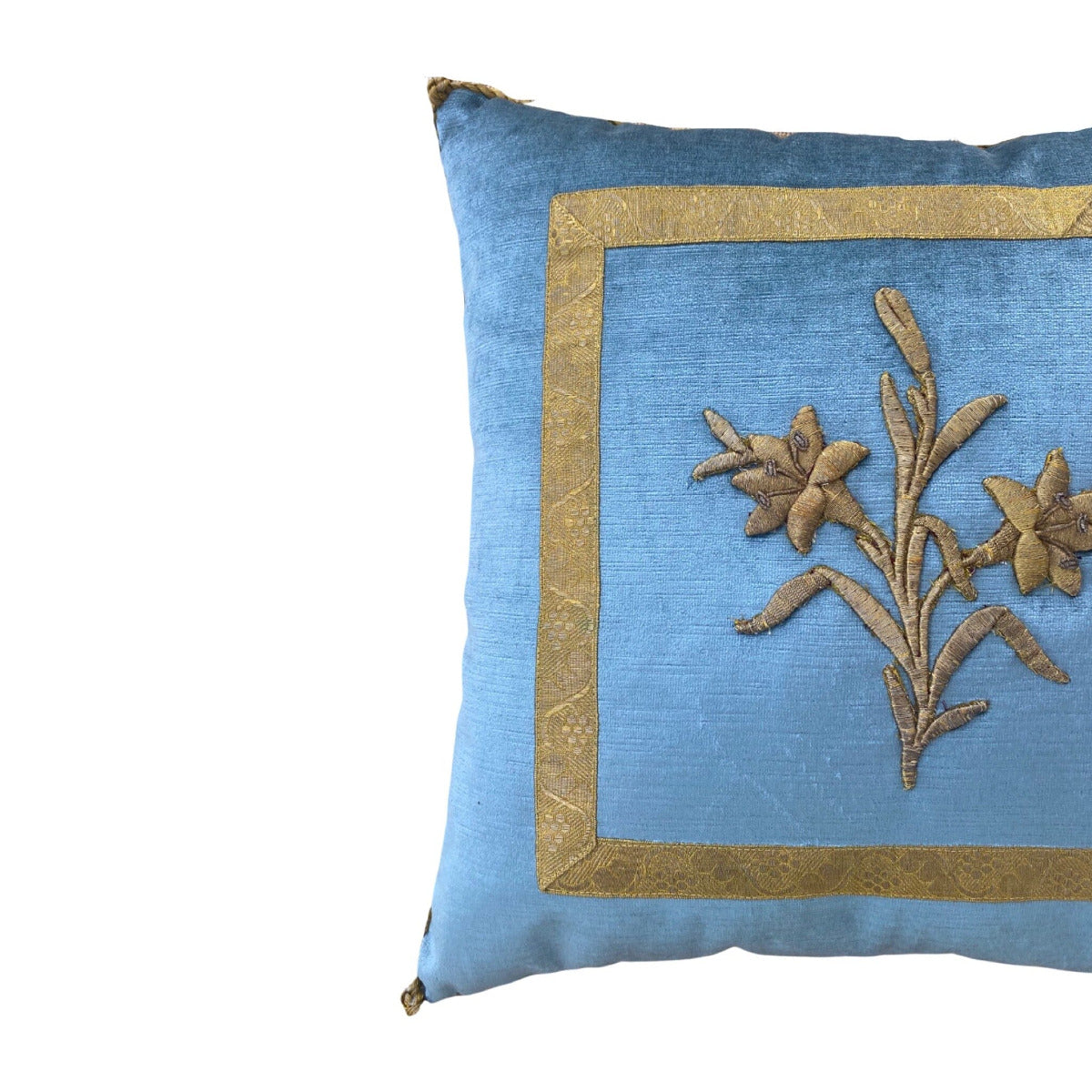Antique European Raised Gold Metallic Embroidery (#E020323 | 18 x 18') New Pillows B. Viz Design