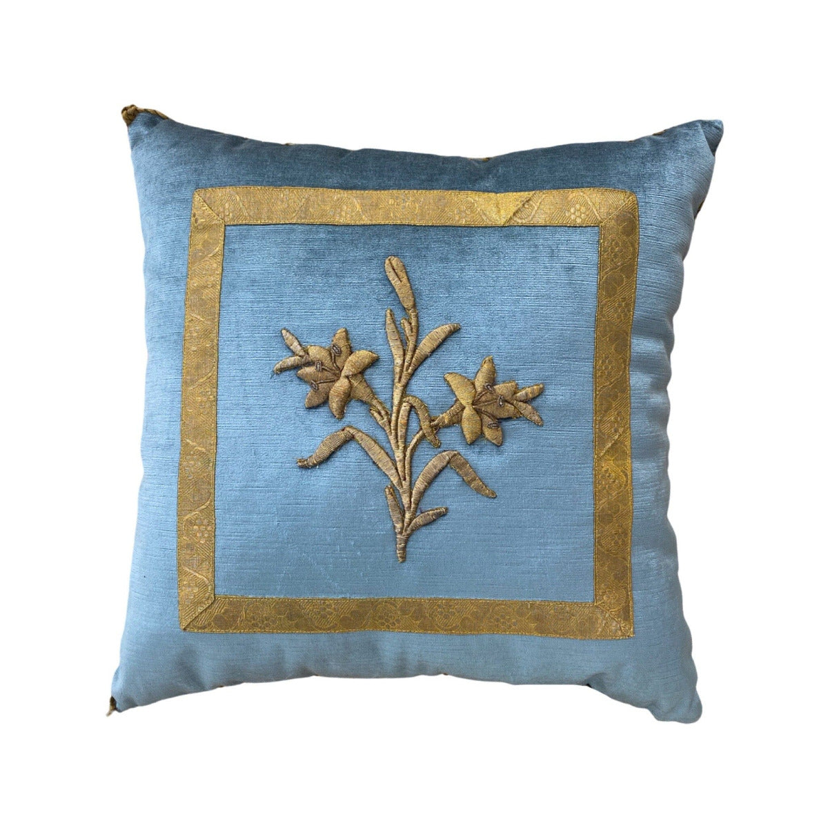 Antique European Raised Gold Metallic Embroidery (#E020323 | 18 x 18') New Pillows B. Viz Design
