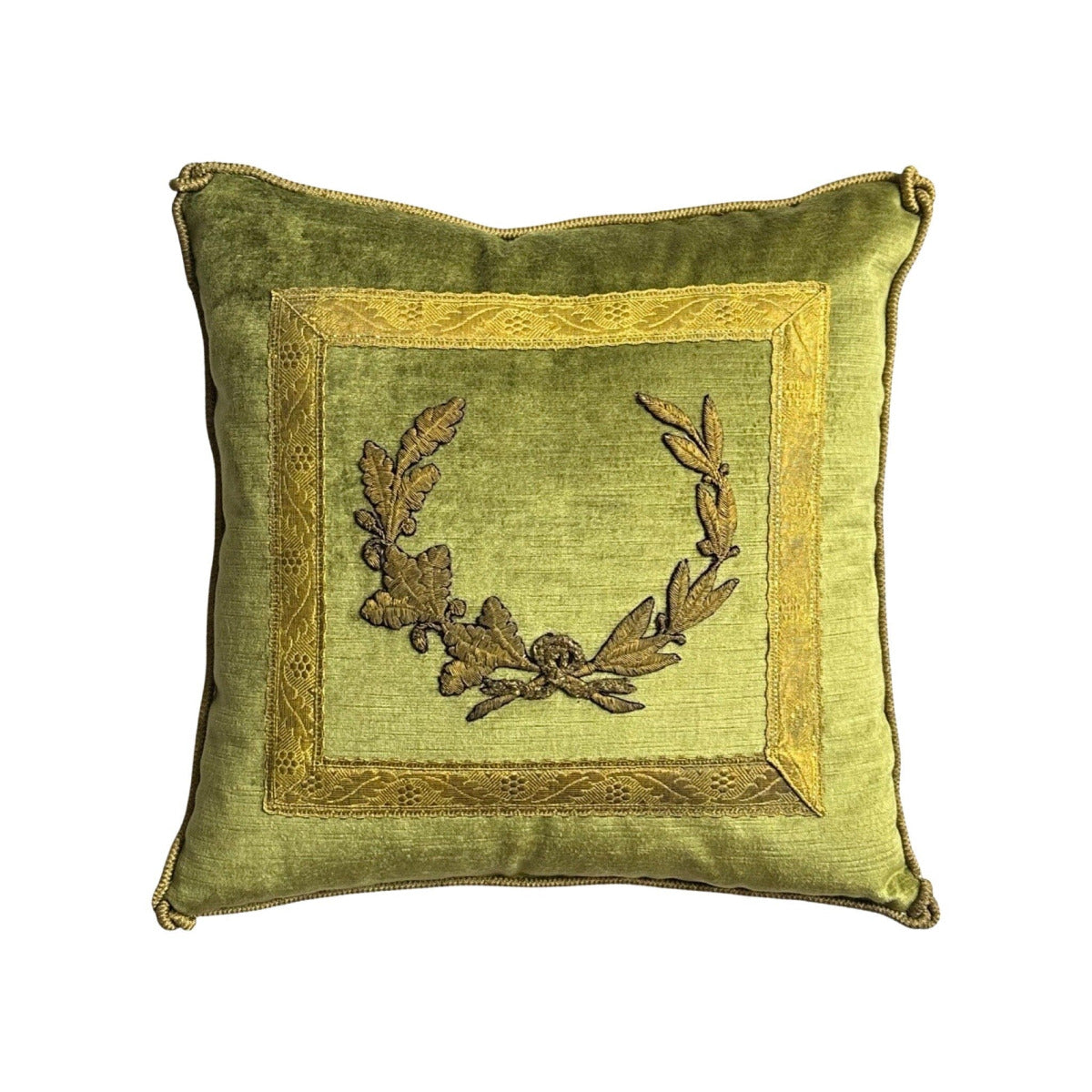 Antique European Raised Gold Metallic Embroidery Pillow (#E060423 | 16x16") New Pillows B. Viz Design